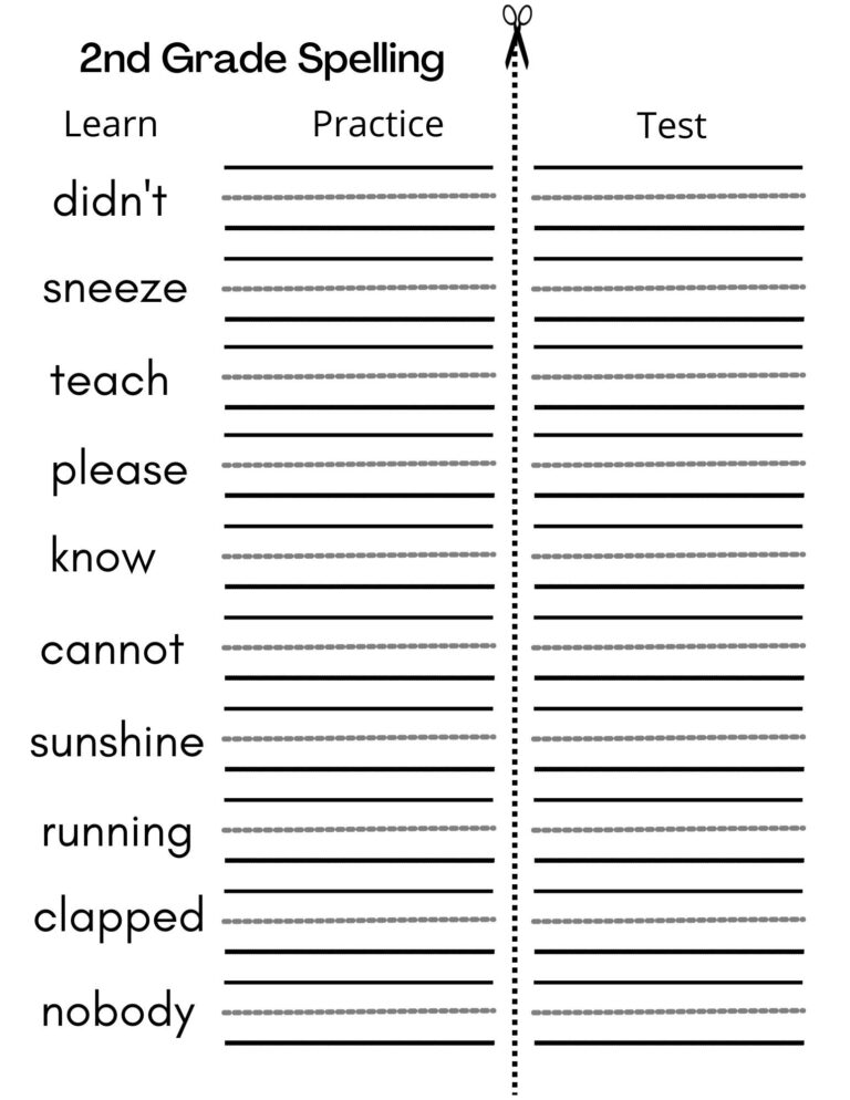 8 Printable Second Grade Writing Spelling Worksheets Spelling Test Etsy