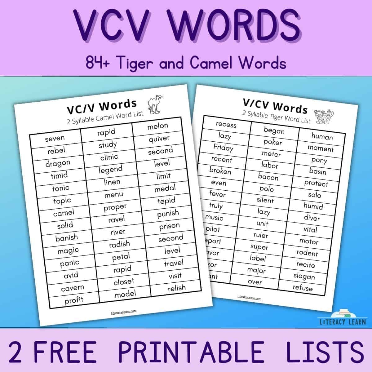 84 VCV Words Word Lists Free Printables Literacy Learn