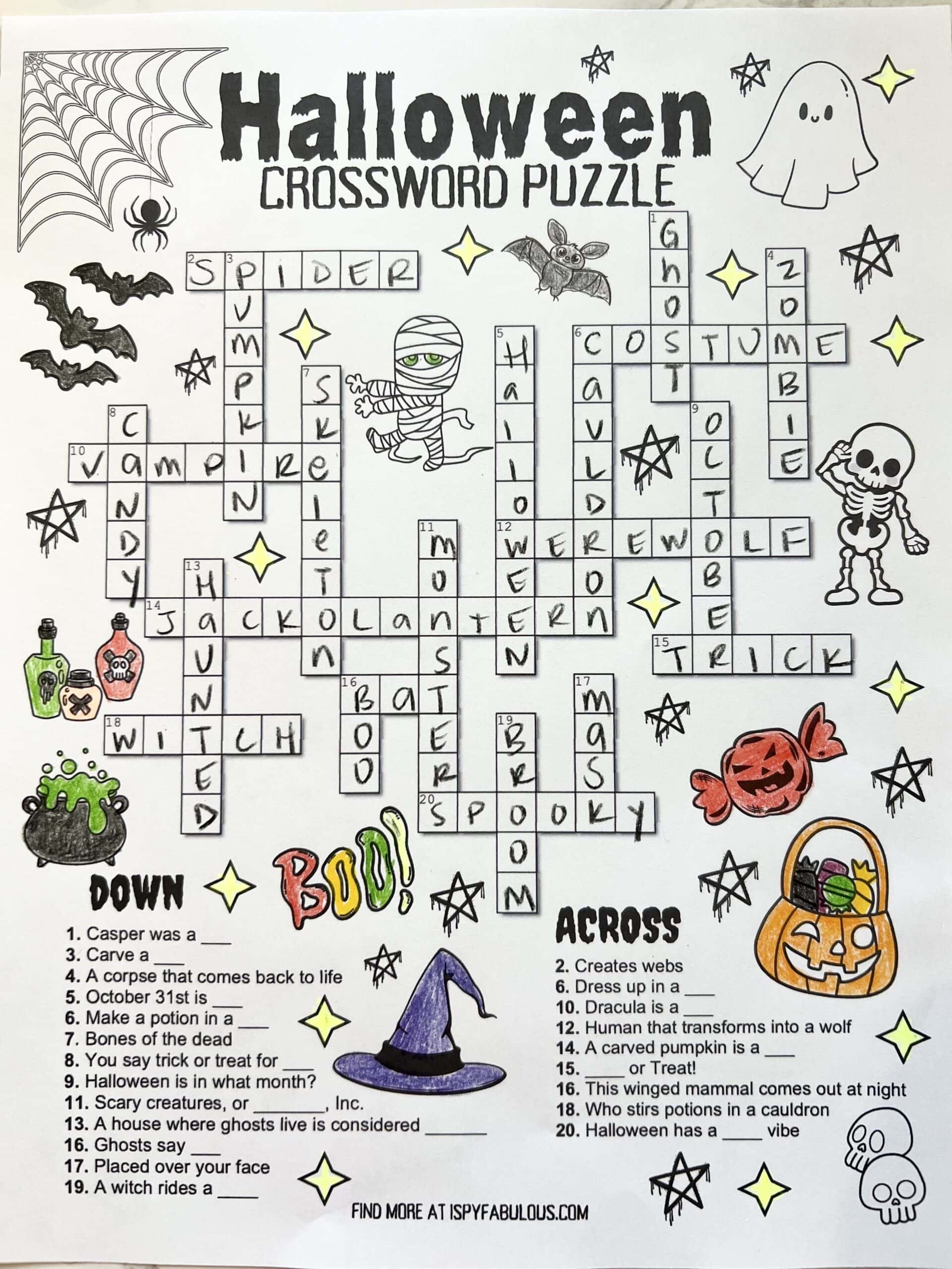 halloween crossword puzzles printable