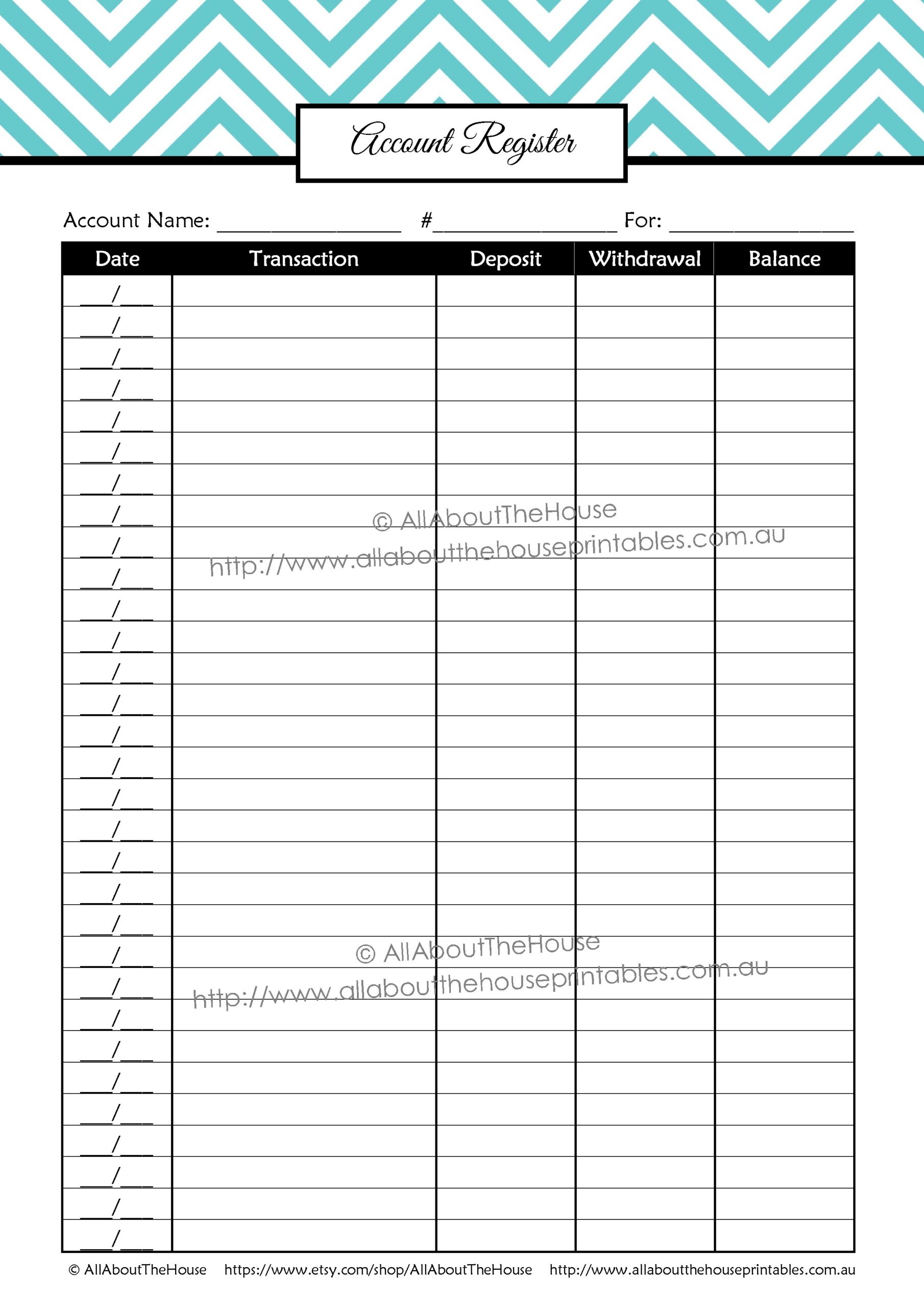 free printable savings account register