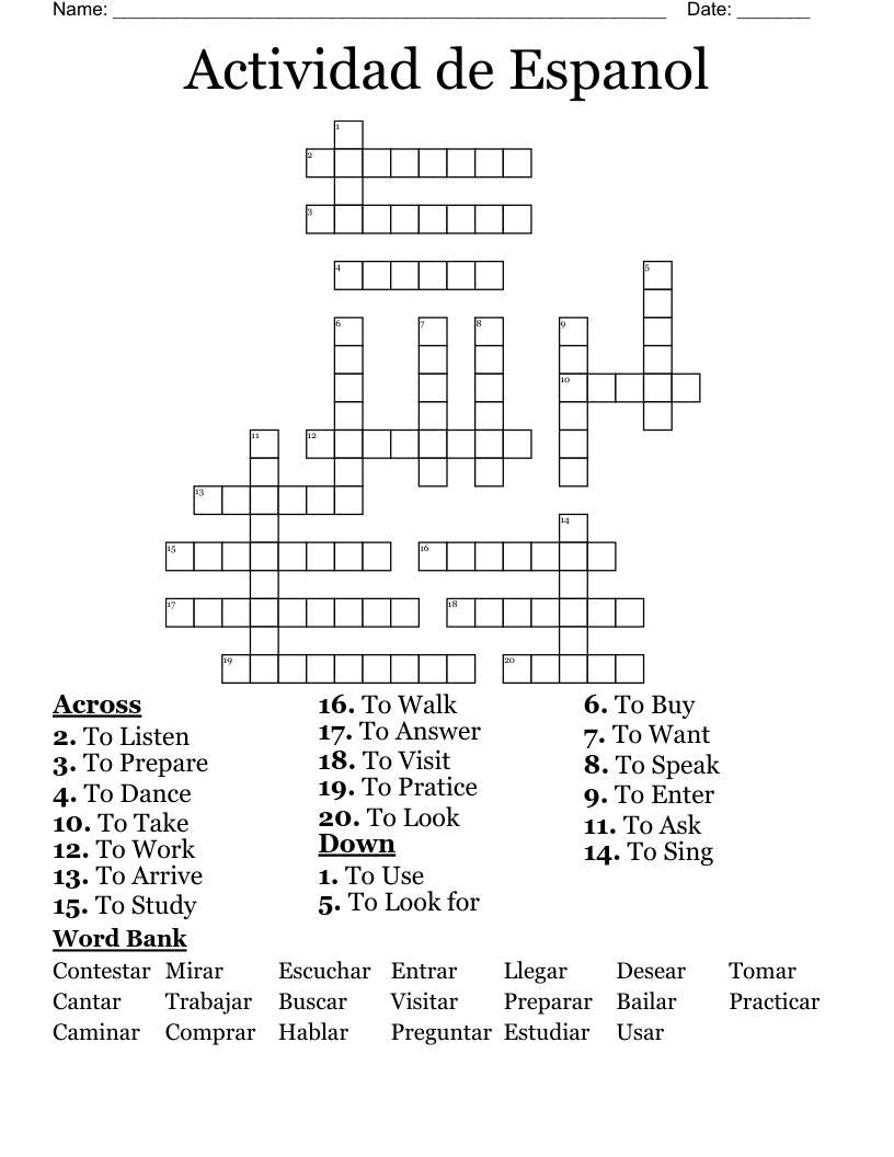 printable crossword puzzles in spanish