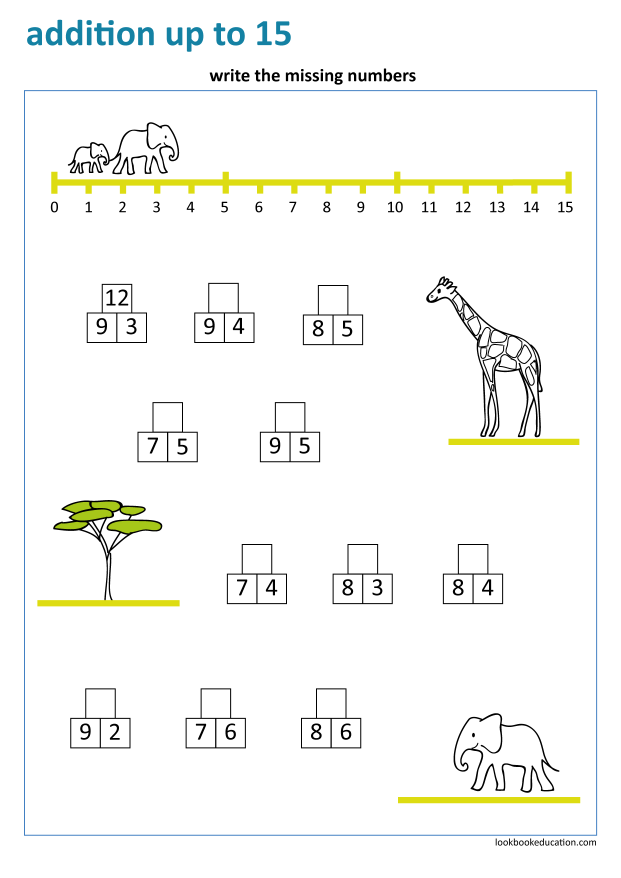 printable worksheets with pictures with sum to 15