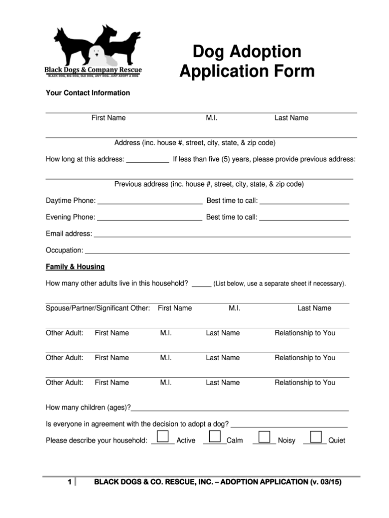 Adoption Application Form For Dogs Fill Online Printable Fillable Blank PdfFiller