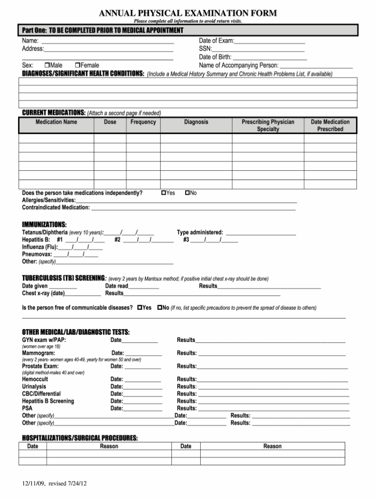 Adult Medical Physical Form Fill Online Printable Fillable Blank PdfFiller