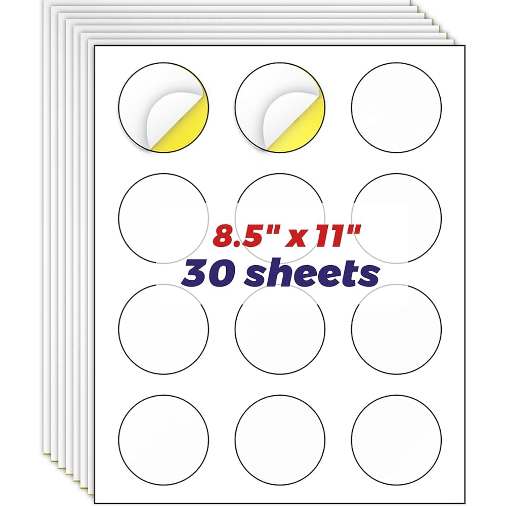Amazon HABGP 2 Round Sticker Labels Matte Circle Stickers For Inkjet Printer Printable Blank White Strong Adhesive Labels For Logo Business 30 Sheets 360 Labels Office Products