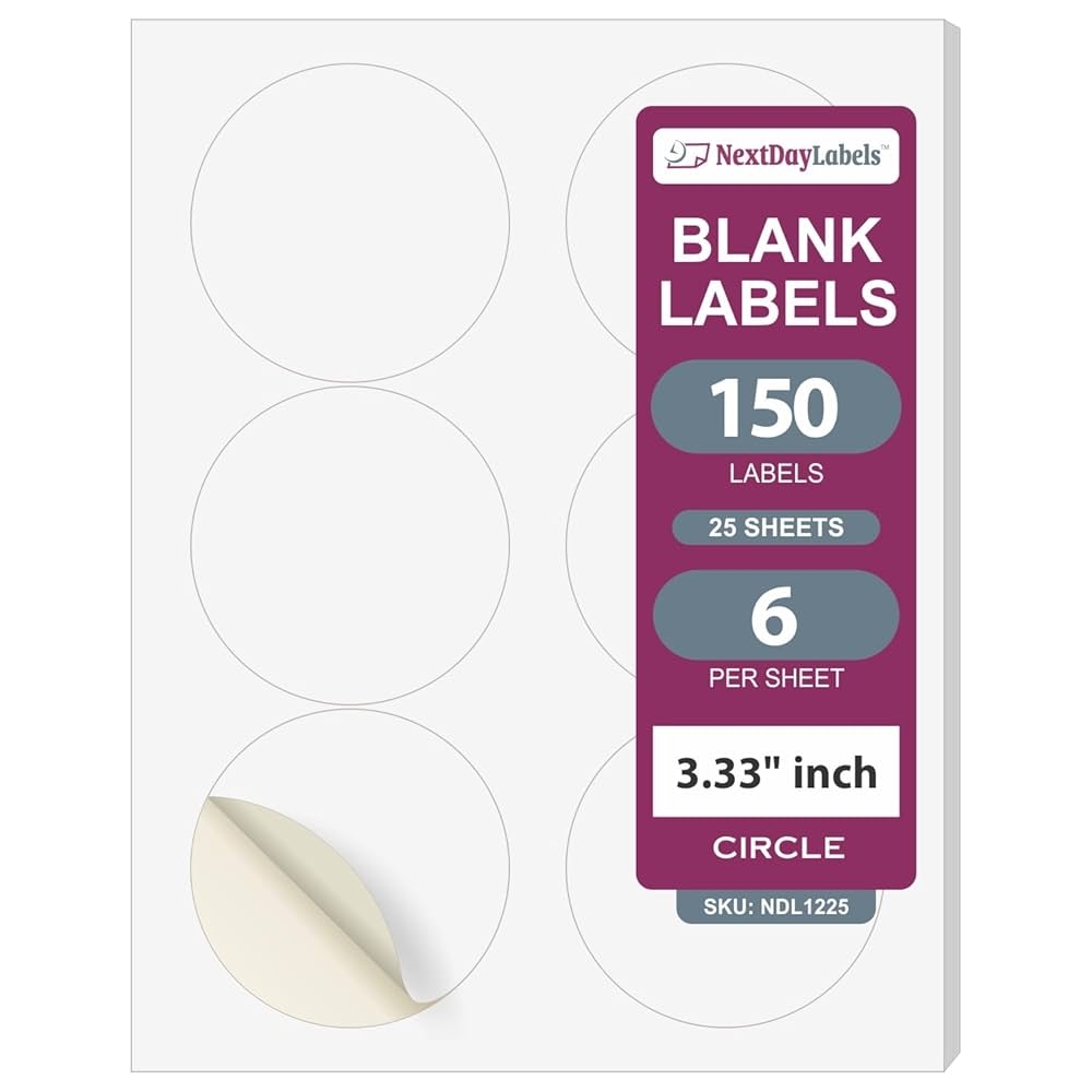 Amazon NextDayLabels Round Labels 3 33 Inch 150 Printable Labels 25 Sheets X 6 Office Products