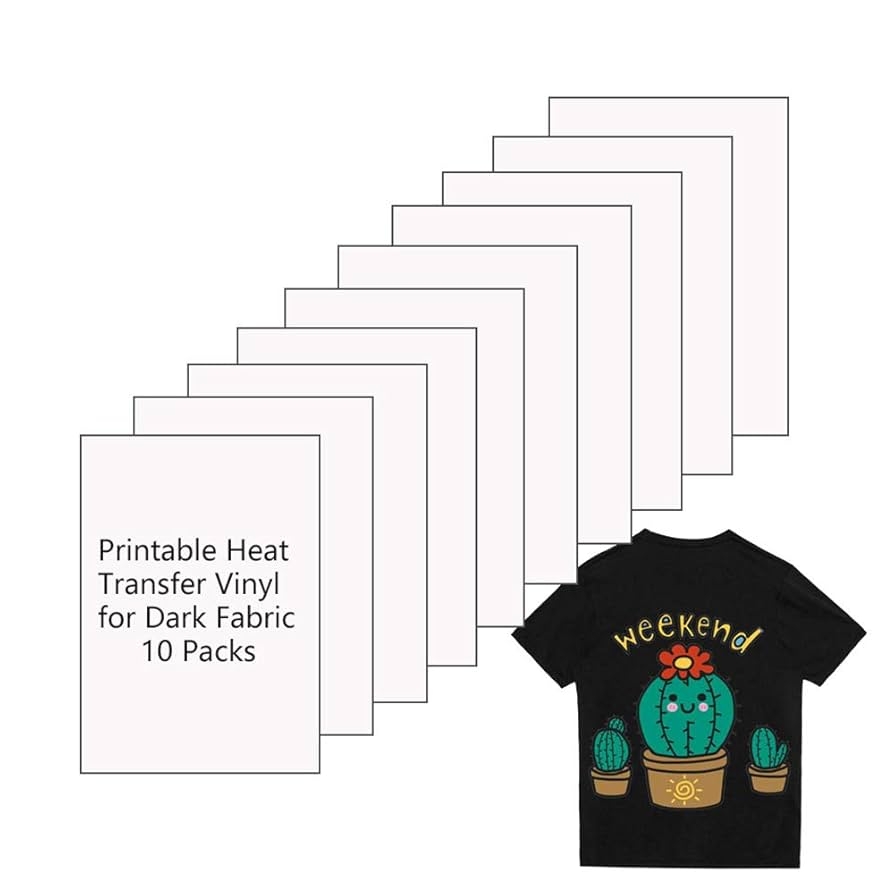 Amazon Printable Heat Transfer Vinyl Paper Inkjet Printer Iron On HTV For Dark Fabrics Or T shirts A4 Size Pack Of 10 Arts Crafts Sewing