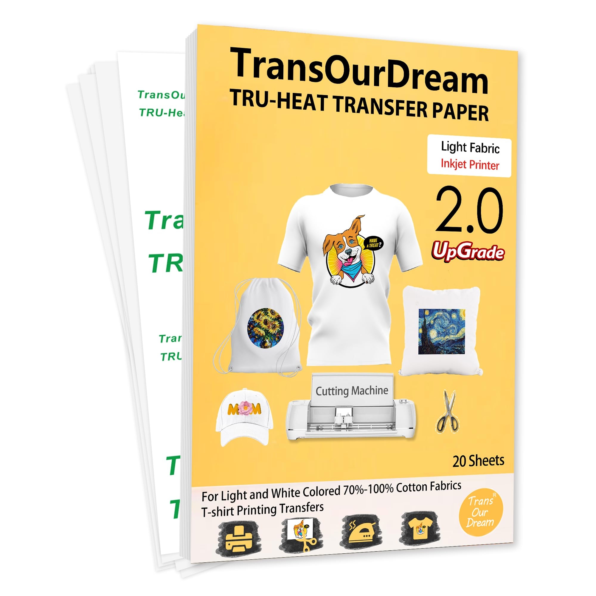Amazon TransOurDream Upgraded Iron On Heat Transfer Paper For T Shirts 20 Sheets 8 5x11 Iron On Transfers For Light Fabric Printable Heat Transfer Vinyl For Inkjet Printer TOD 4 Arts Crafts 