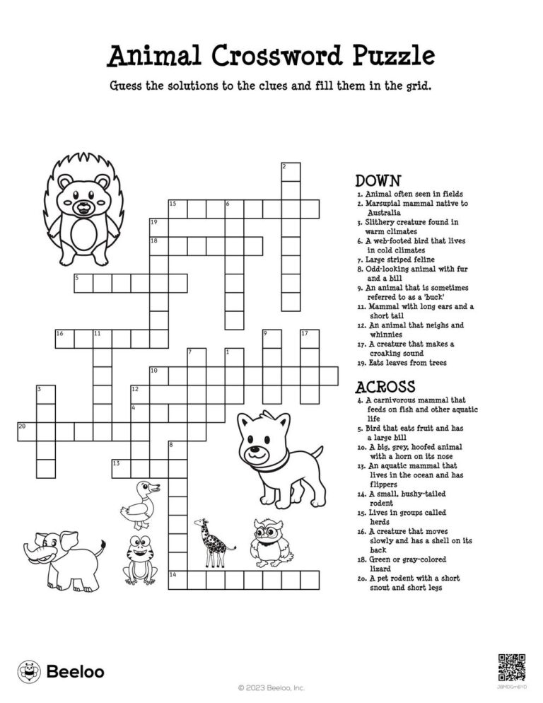 Animal Crossword Puzzle Beeloo Printable Crafts And Activities For Kids