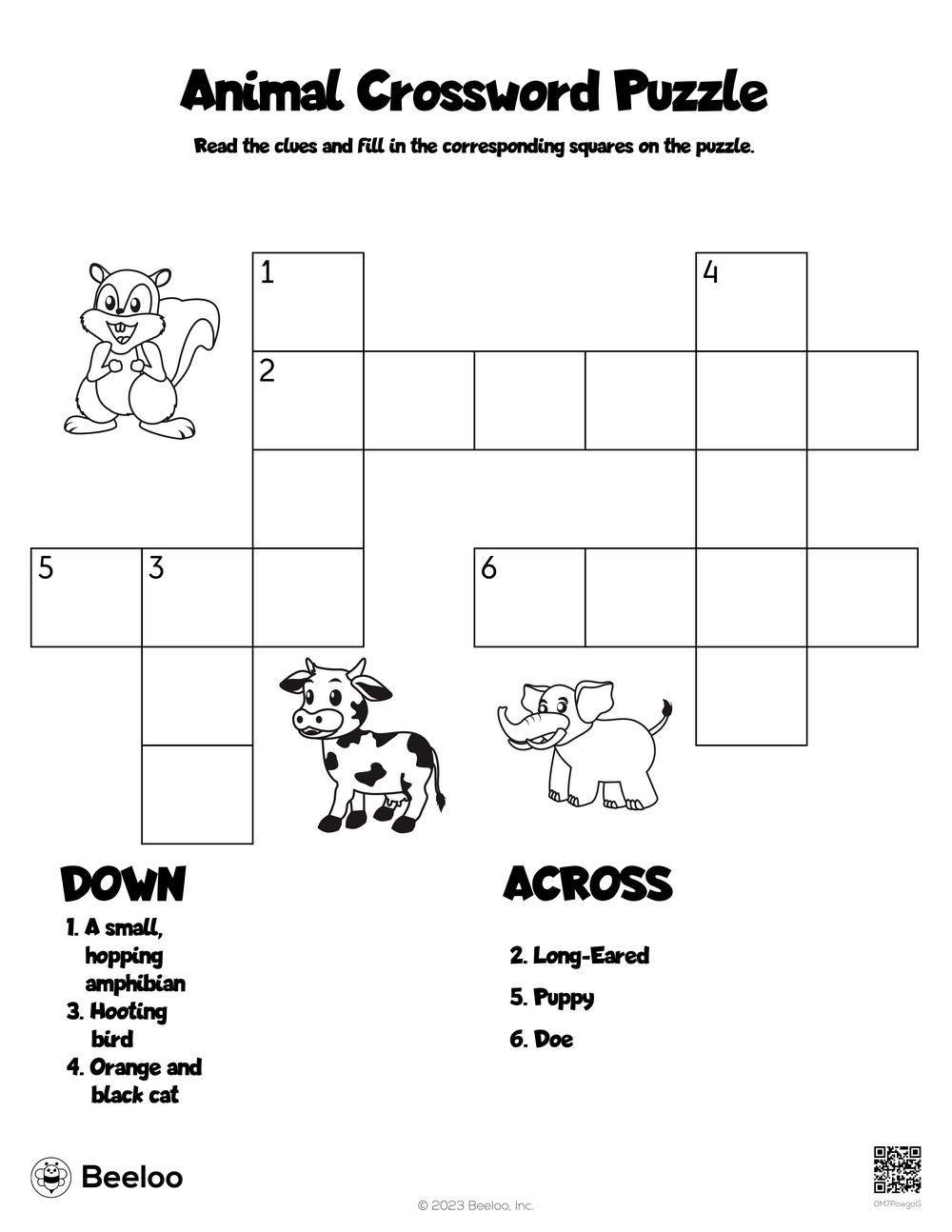 Animal themed Crossword Puzzles Beeloo Printable Crafts And Activities For Kids