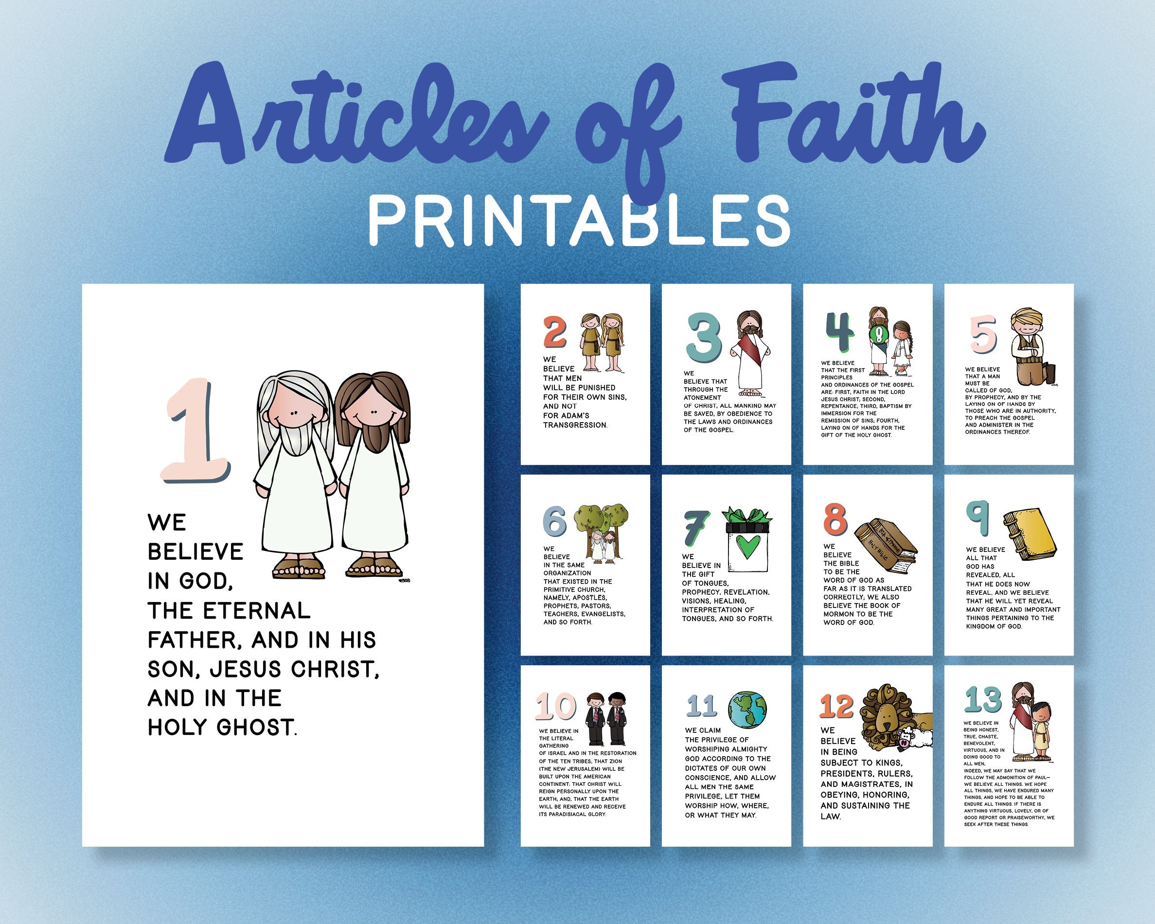 Articles Of Faith Printables Six Sizes LDS Primary Printables Articles Of Faith Lesson Articles Of Faith Posters Digital Download Etsy