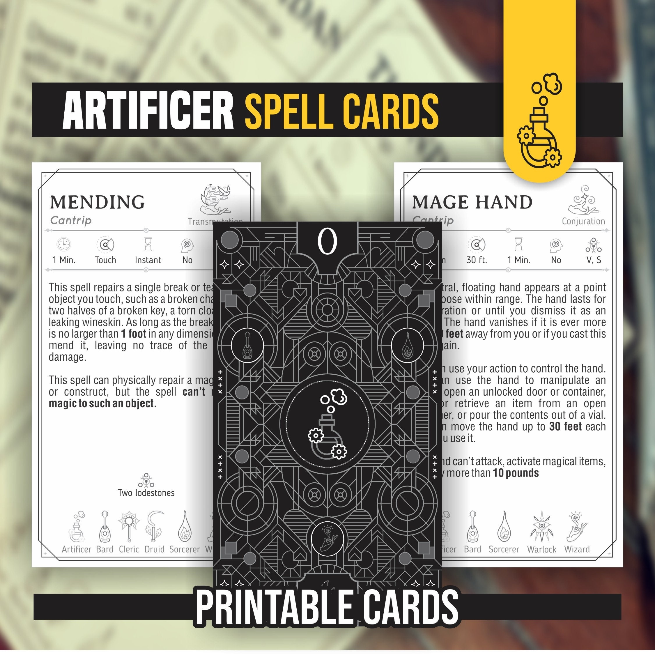 ARTIFICER Spell Cards For DnD 5e And 5 5e 2024 Update Form Fillable PDFs Included Dungeons And Dragons D D Printable Spell Cards