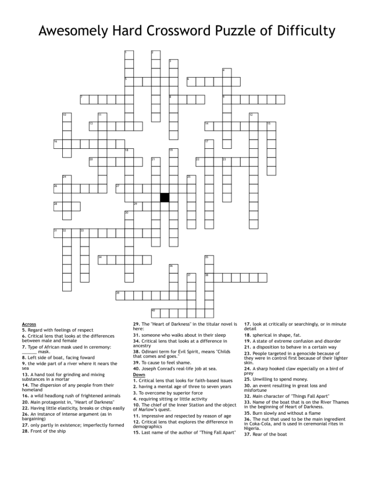 Awesomely Hard Crossword Puzzle Of Difficulty WordMint