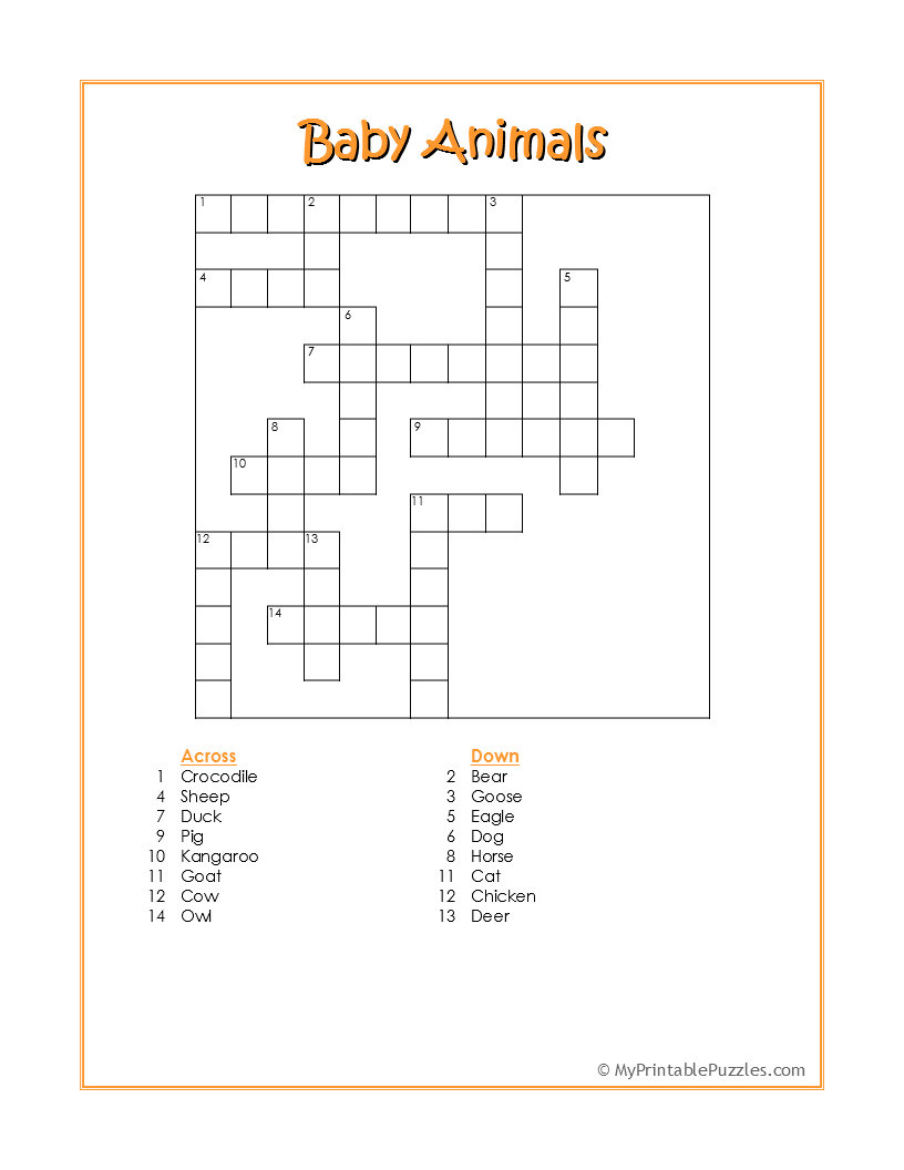 animal crossword printable