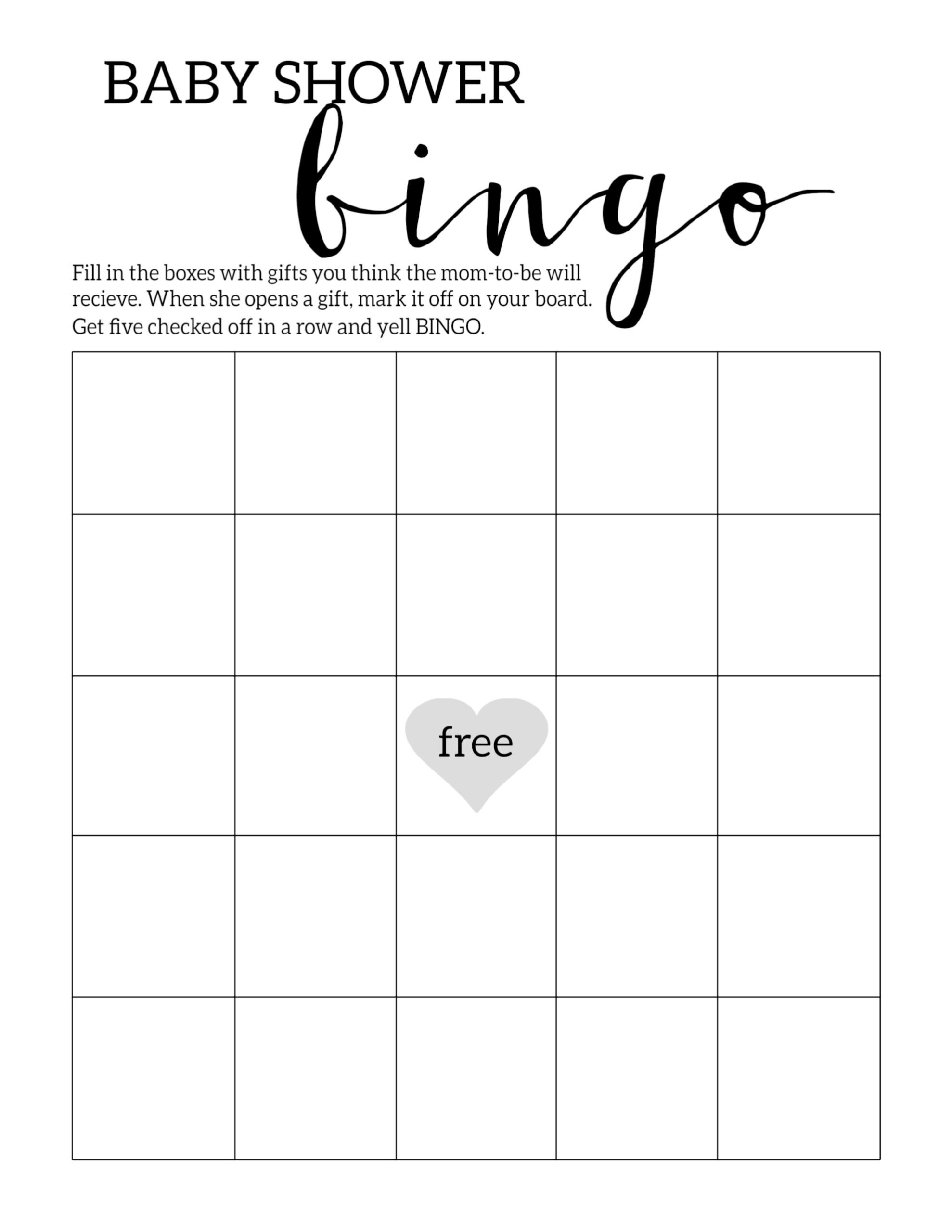 free printable baby shower bingo cards