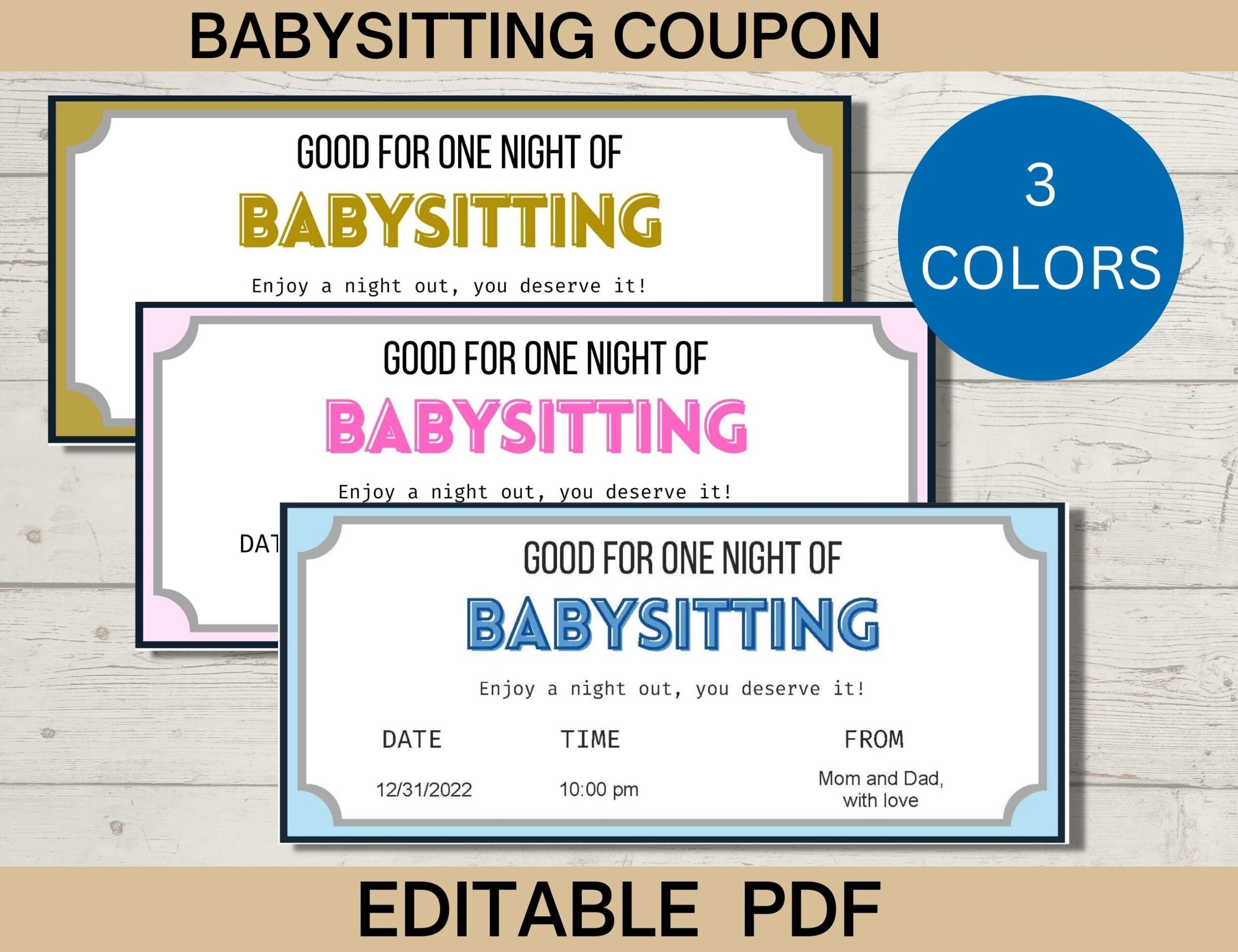 Babysitting Coupon Template Editable Gift Voucher Printable Babysitting Coupon Etsy