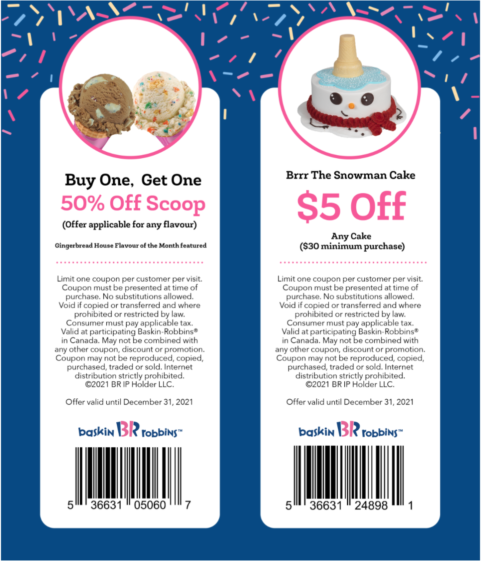 Baskin Robbins Canada Coupons BOGO 50 Off Scoops Save 5 Off Any Ice Cream Cake Canadian Freebies Coupons Deals Bargains Flyers Contests Canada Canadian Freebies Coupons Deals Bargains Flyers Contests Canada