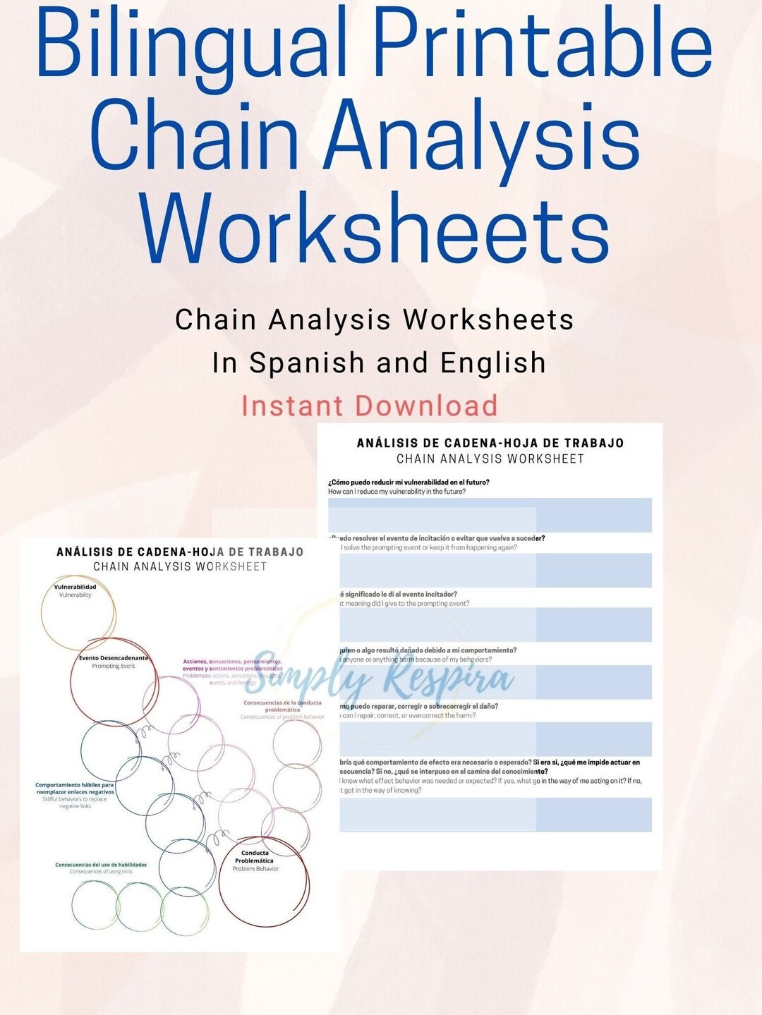 Bilingual Chain Analysis Worksheet DBT Link Analysis CBT Spanish DBT Therapy Worksheets Dbt Espa ol Printable Download Pdf Etsy