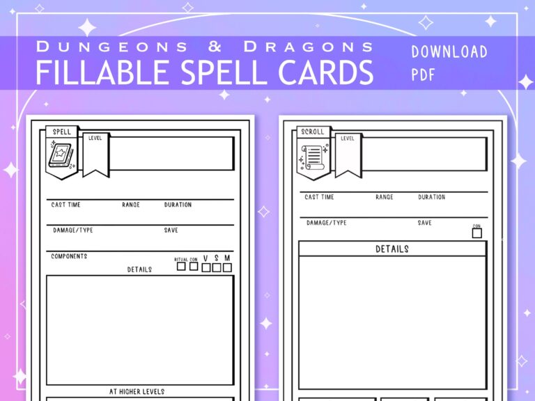 Blank Illustrated PDF Spell And Scroll Cards For Dungeons And Dragons 5th Edition Form Fillable Etsy