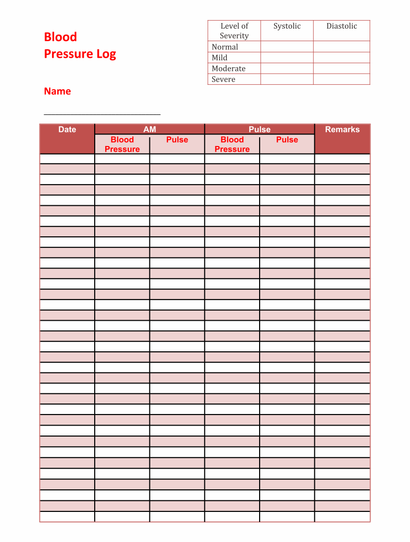 blood pressure chart printable