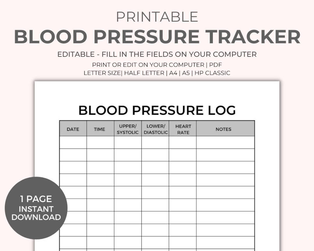 Blood Pressure Chart Printable Instant Download Medical Tracker Editable Blood Pressure Tracker BP Tracker Blood Pressure Log Etsy