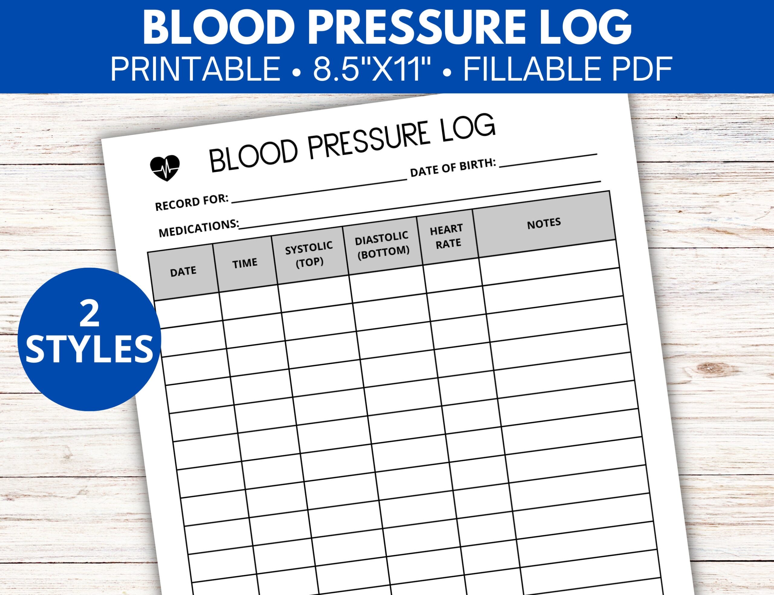printable blood pressure log