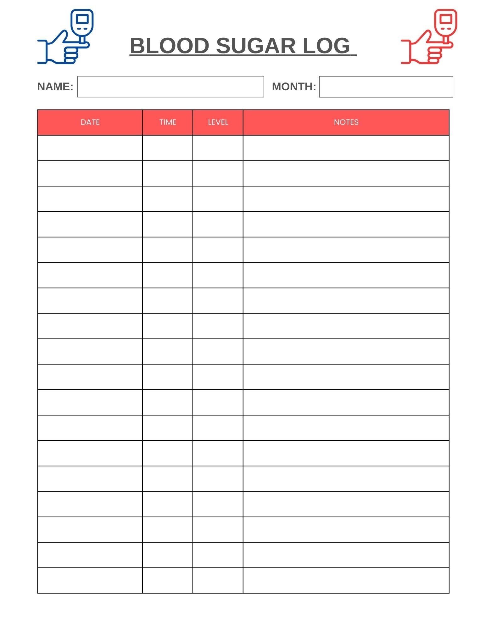 Blood Sugar Log Printable Tracker For Health Monitoring Etsy