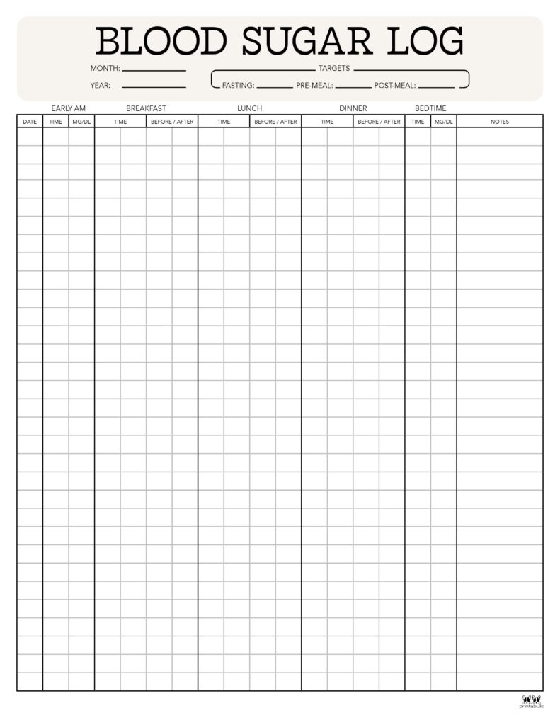 Blood Sugar Logs 25 FREE Logs Trackers Printabulls