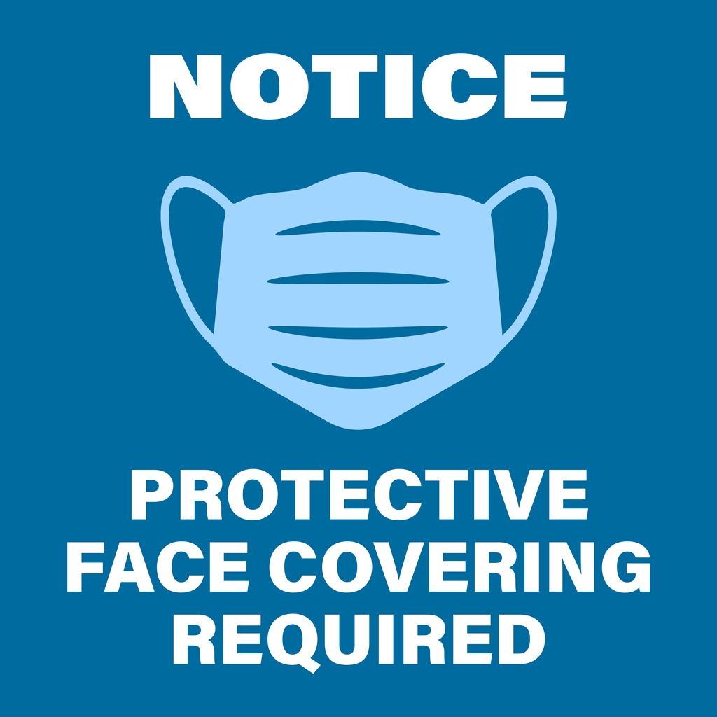 Blue Protective Face Covering Required Sign With Face Mask Symbol City Of Warr Acres