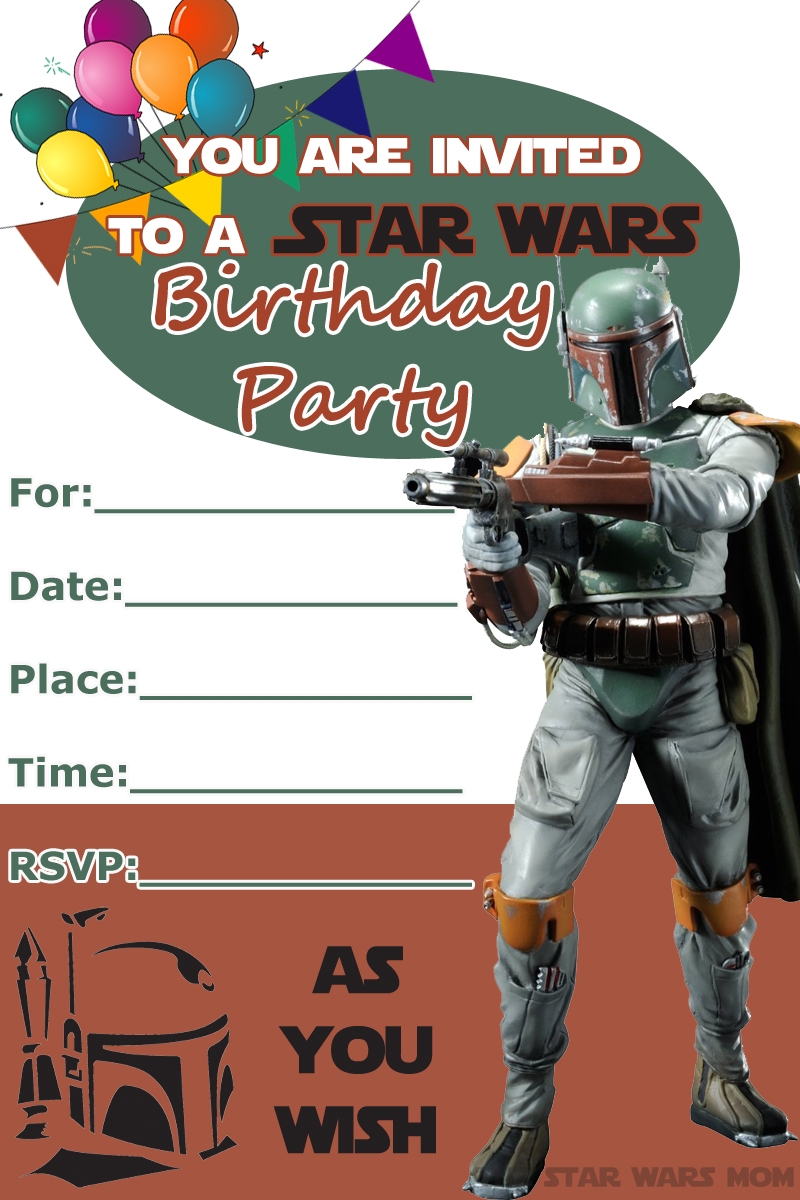 Boba Fett Free Birthday Party Invitation Star Wars Party The Star Wars Mom Parties Recipes Crafts And Printables
