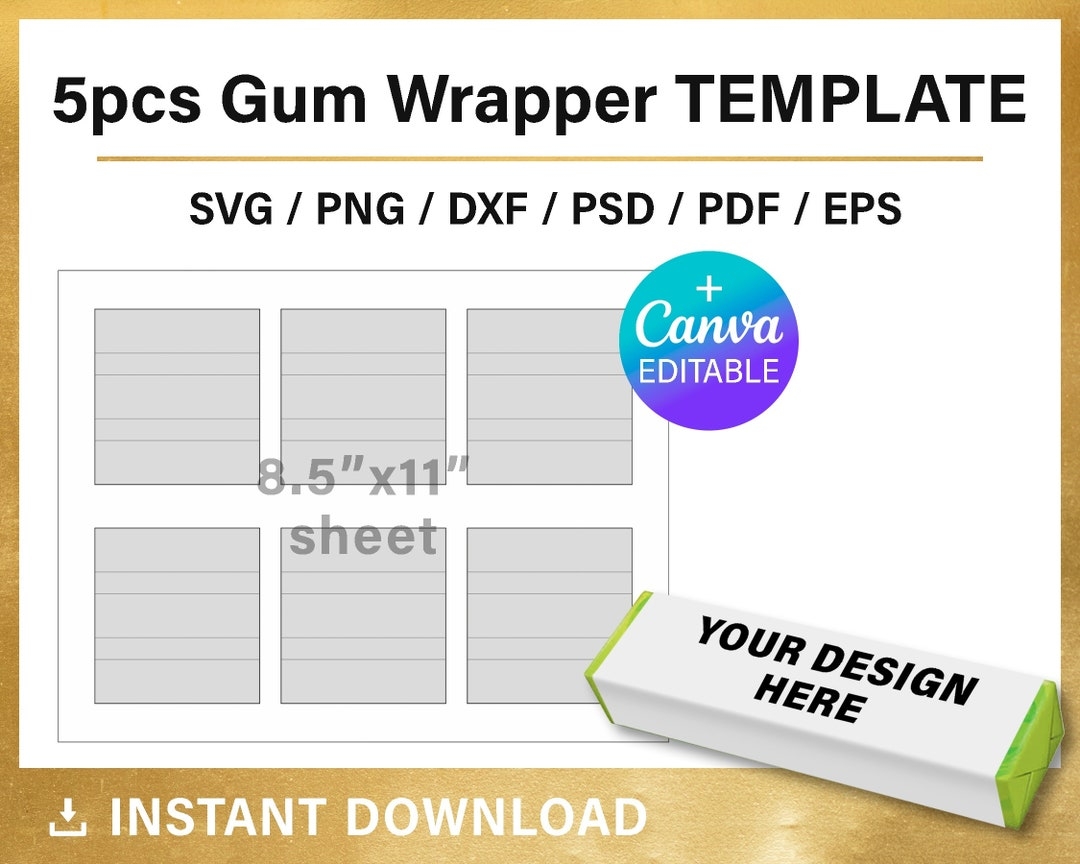 Bubble Gum Wrapper BLANK Template DIY 5pcs Bubble Gum Template Party Decorations Canva Cricut Svg Png Psd Instant Download Etsy