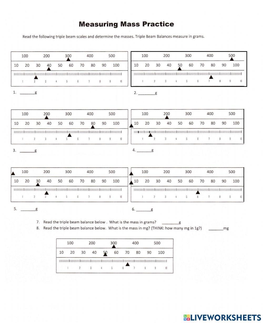 Calculating The Mass Of An Object Using The Triple Beam Balance Worksheets Library