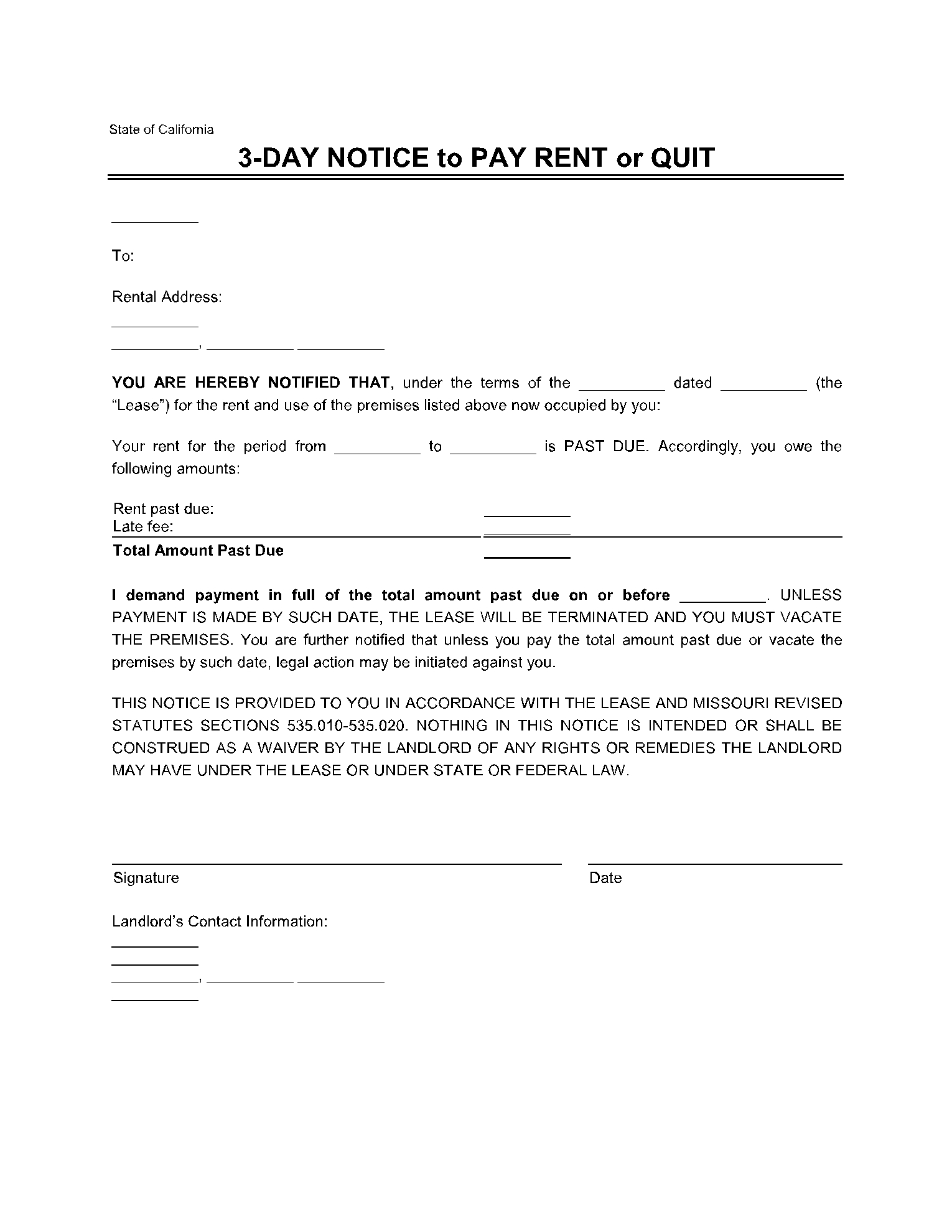California 3 Day Notice Form Free Download CocoSign