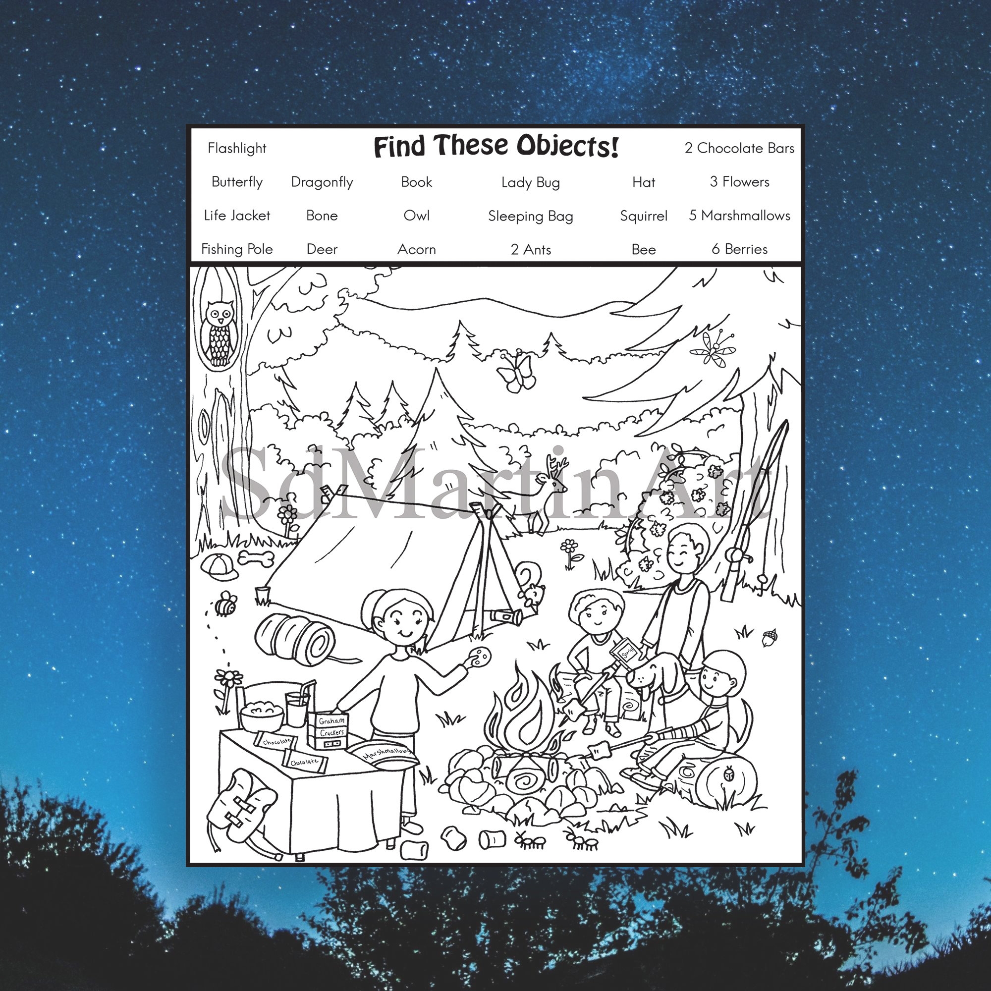 Camping Seek And Find Coloring Page Printable Activity PDF Etsy