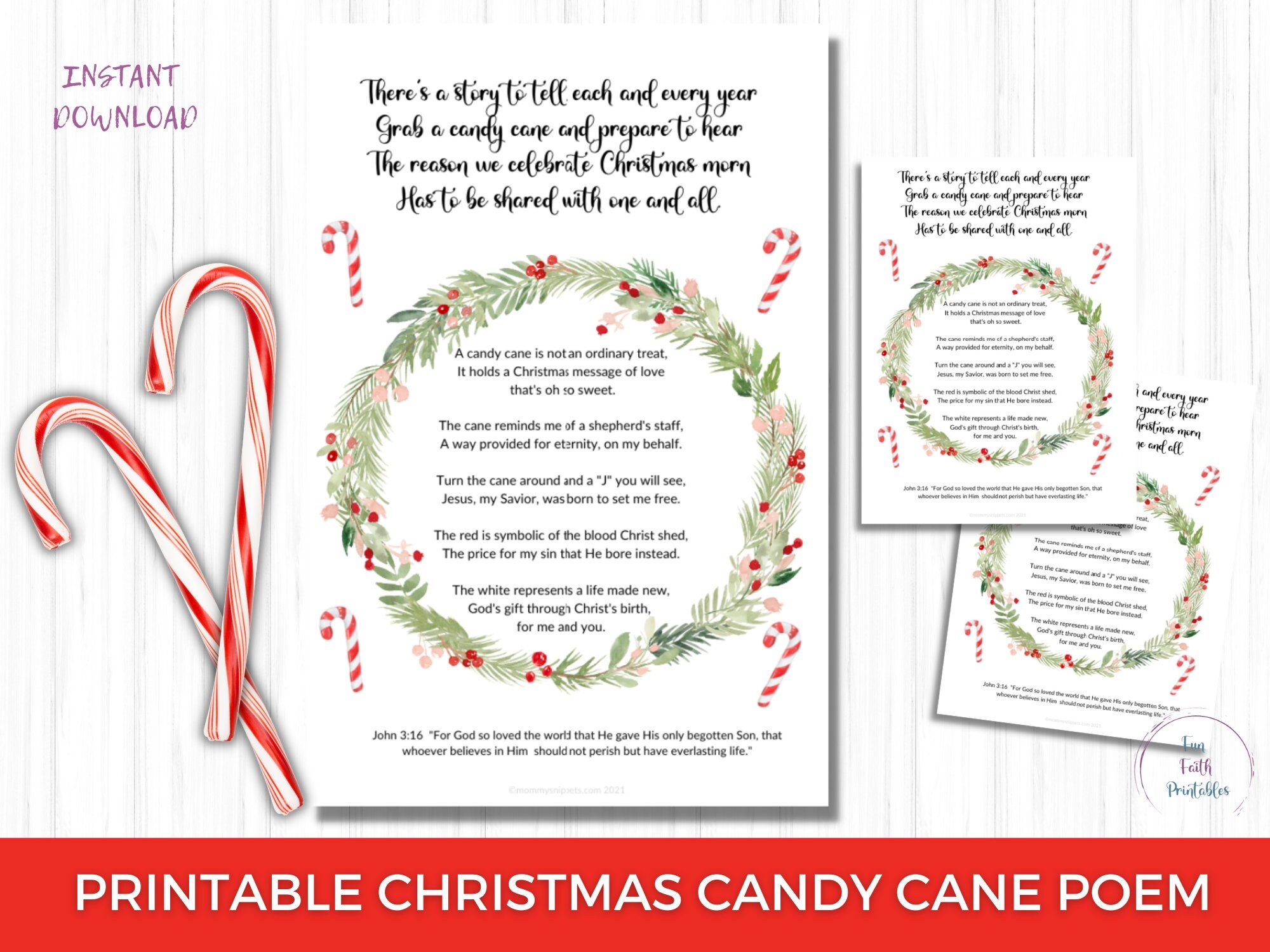 Candy Cane Poem Christmas Printable Candy Cane Prayer Christmas Tag Christian Christmas Printable For Kids Christmas Poem Etsy