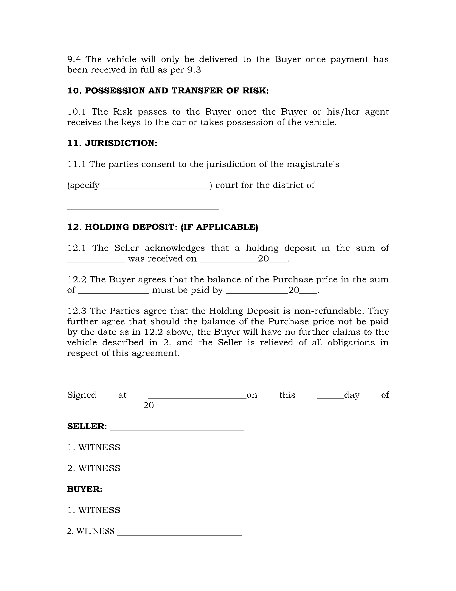 printable vehicle purchase agreement