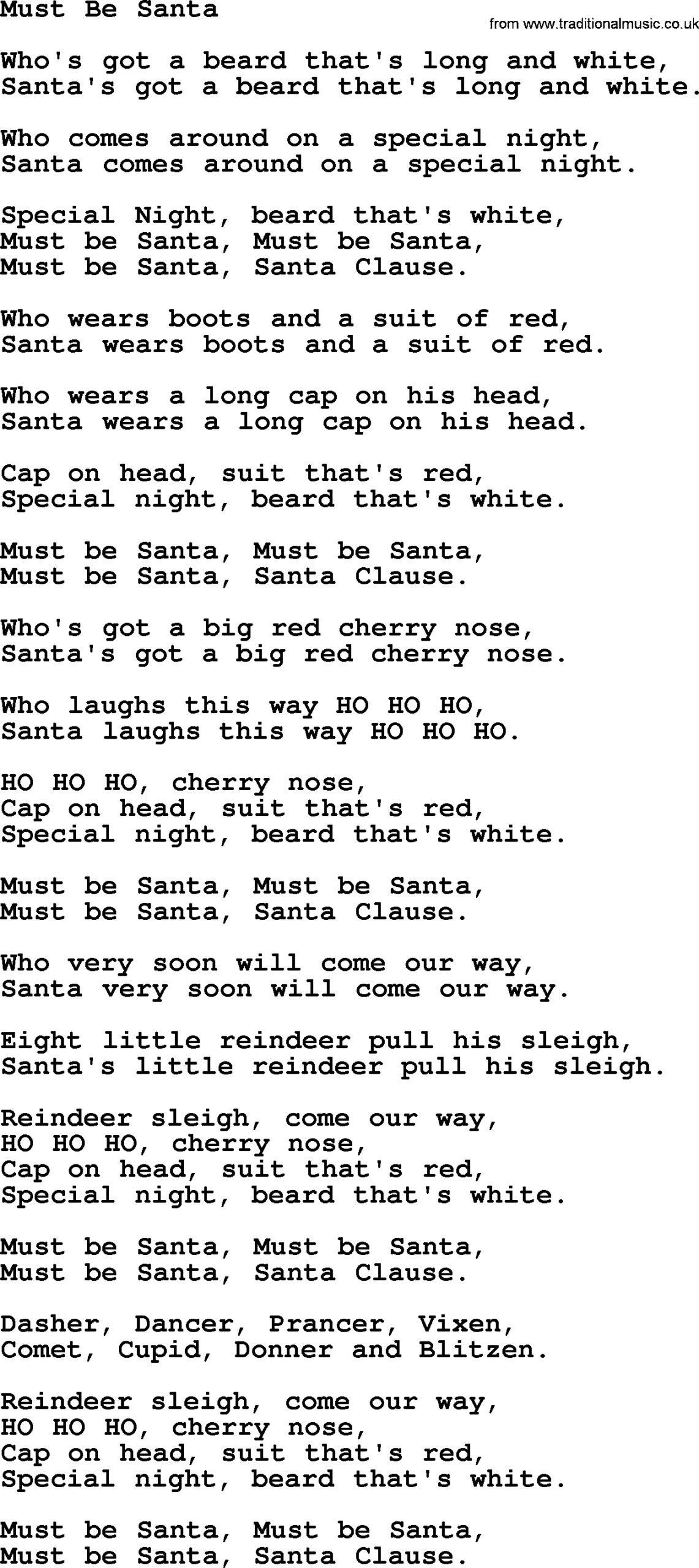 Catholic Hymns Song Must Be Santa Lyrics And PDF
