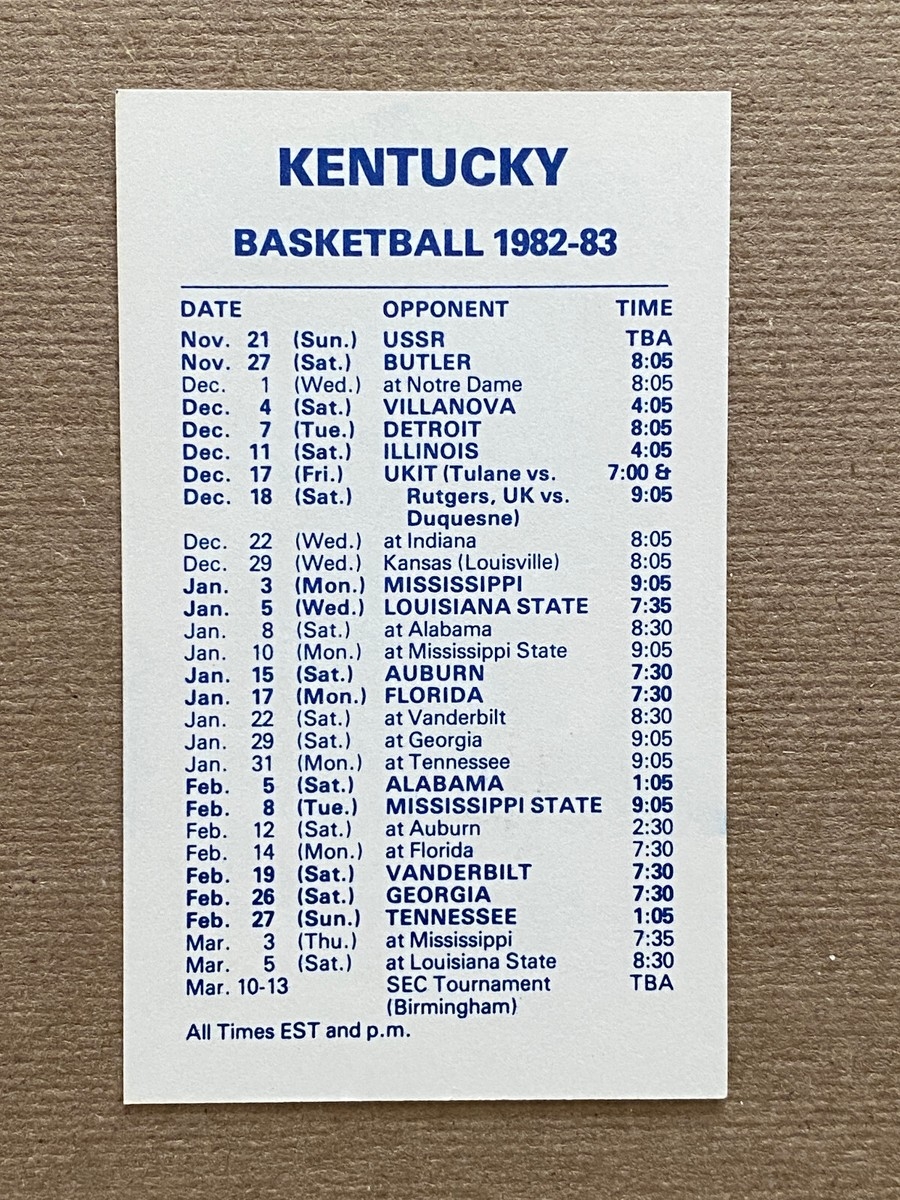 CBK 1982 83 KENTUCKY WILDCATS College Basketball Schedule Card DICKY BEAL EBay