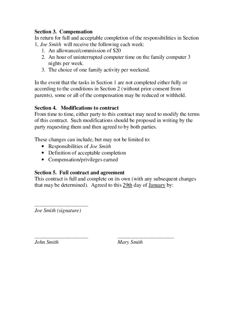 Chore Contract Template Fill Online Printable Fillable Blank PdfFiller