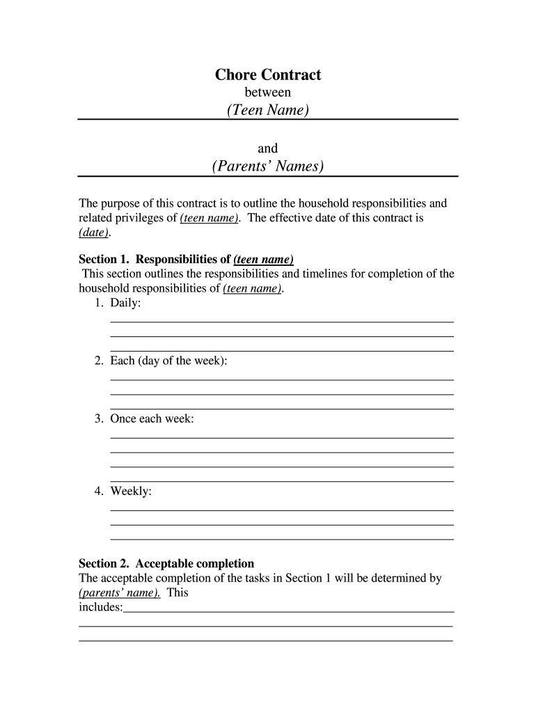 Chore Contract Template Fill Out Sign Online DocHub