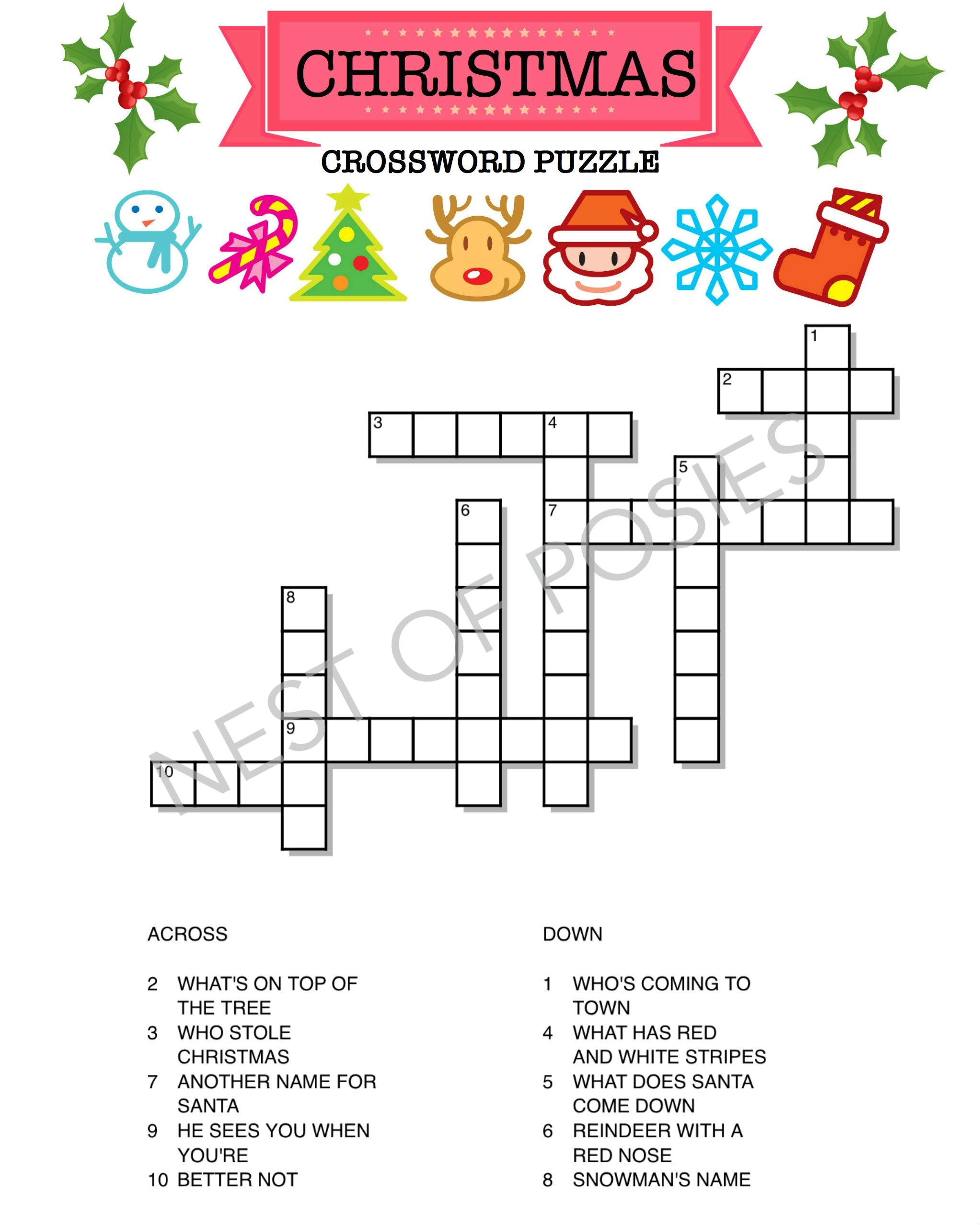 christmas crossword puzzle printable christmas crossword puzzle printable