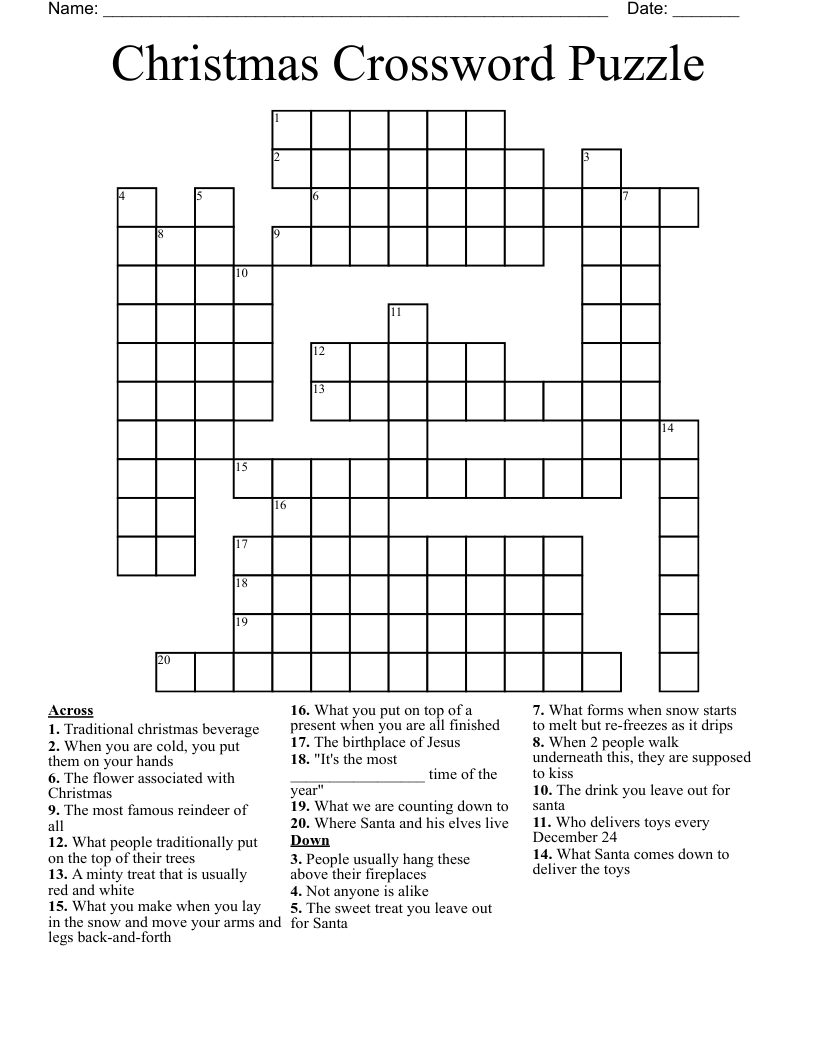 Christmas Crossword Puzzle WordMint