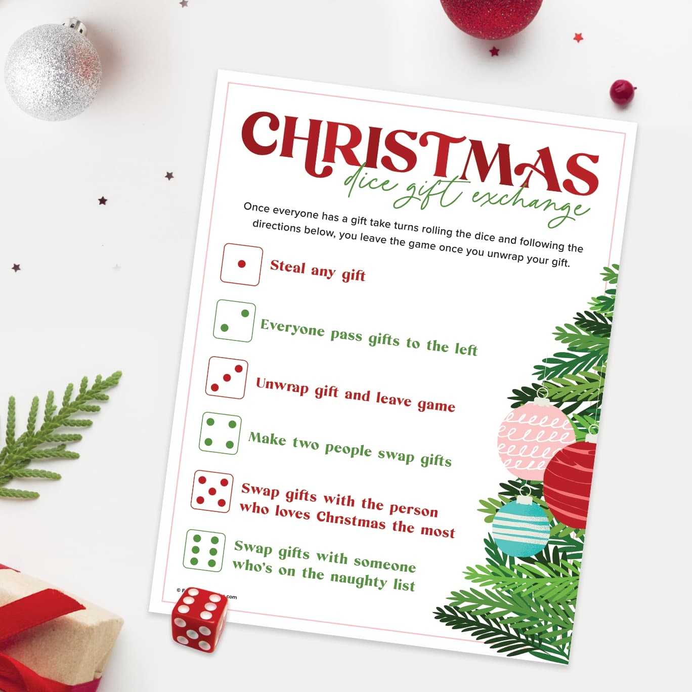 Christmas Dice Game FREE Printable For Gift Exchange Favorite Printables