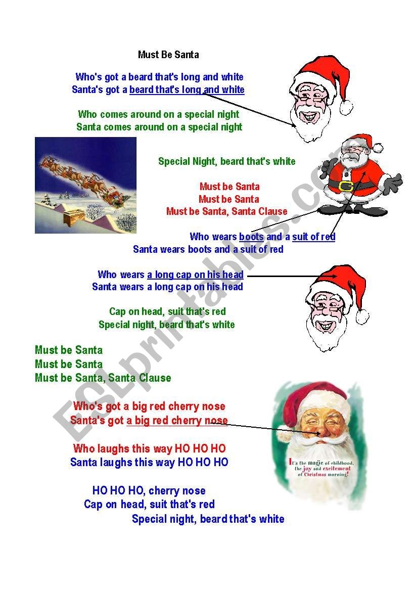 Christmas Song Must Be Santa By Raffi ESL Worksheet By Ygosselin Worksheets Library