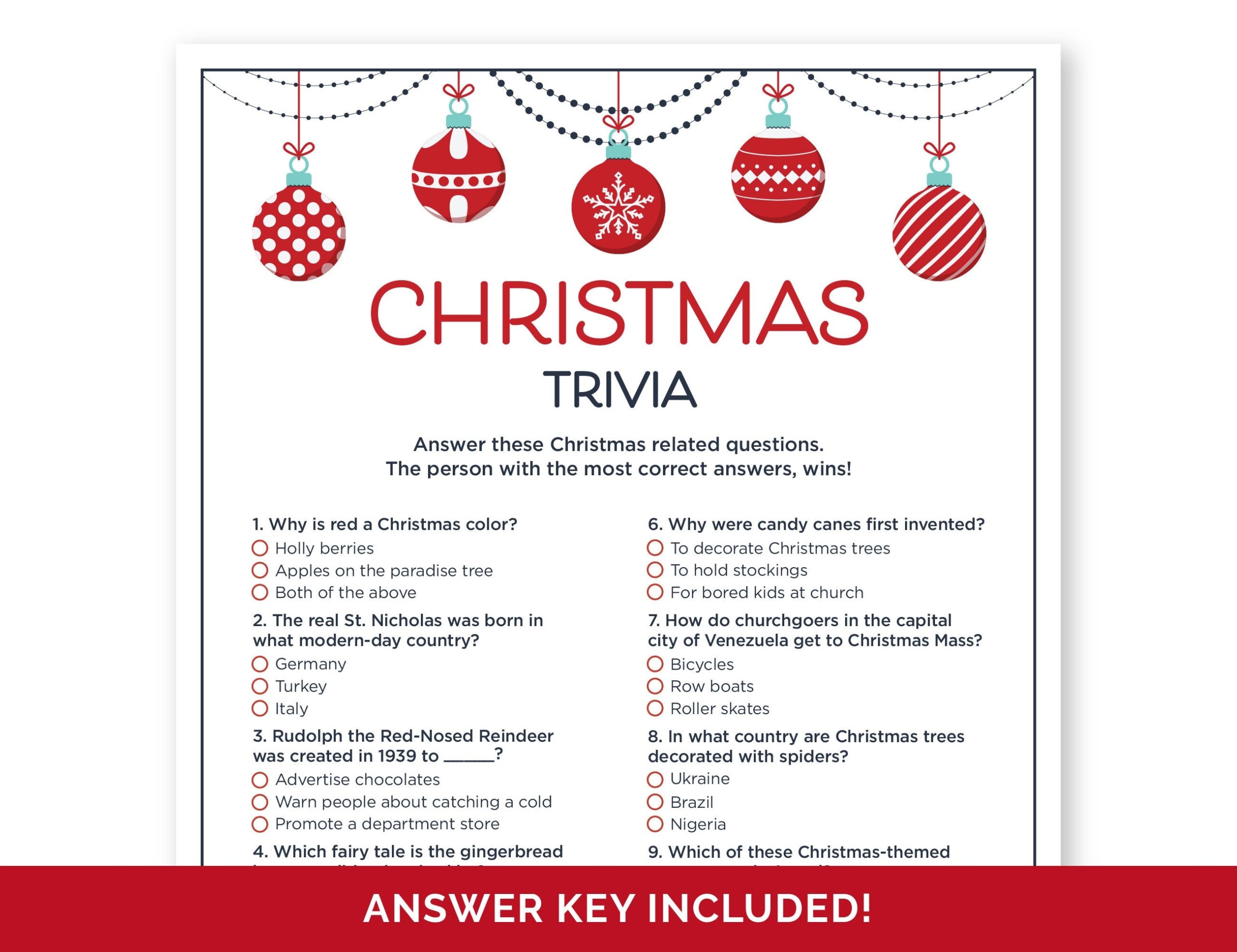 Christmas Trivia Game Printable Holiday Trivia Questions With Answers Christmas Quiz For A Work Holiday Party Family Christmas Party Game Etsy