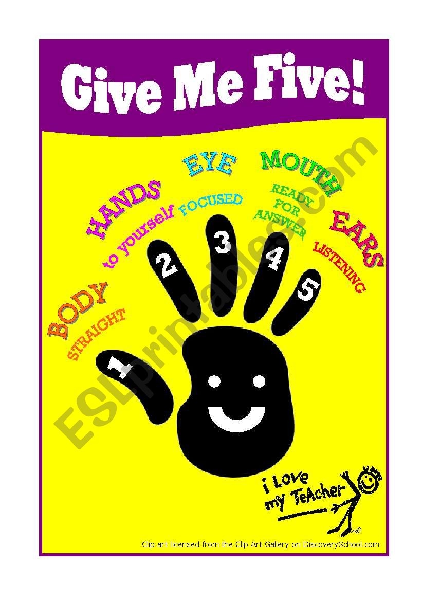 Classroom Poster Give Me Five ESL Worksheet By Teachingmama