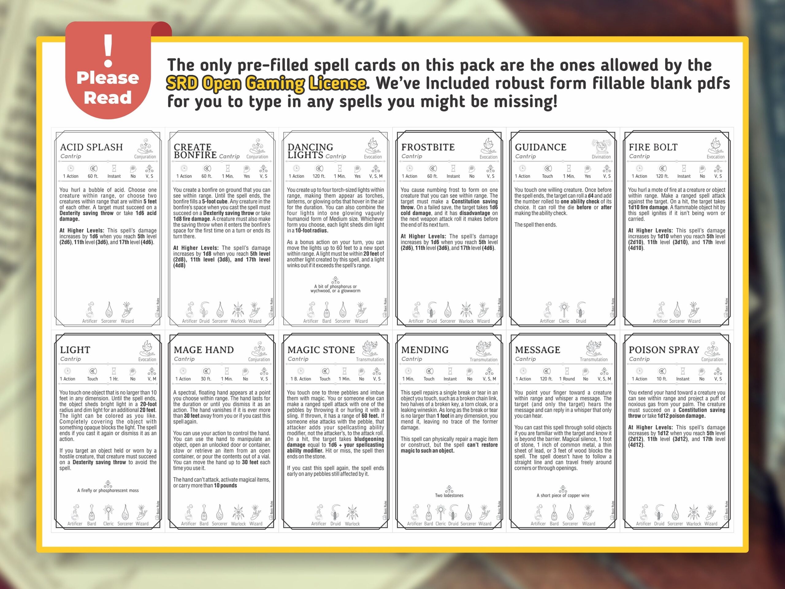 CLERIC Spell Cards For DnD 5e Form Fillable PDFs Included Dungeons And Dragons D D Printable Spell Cards
