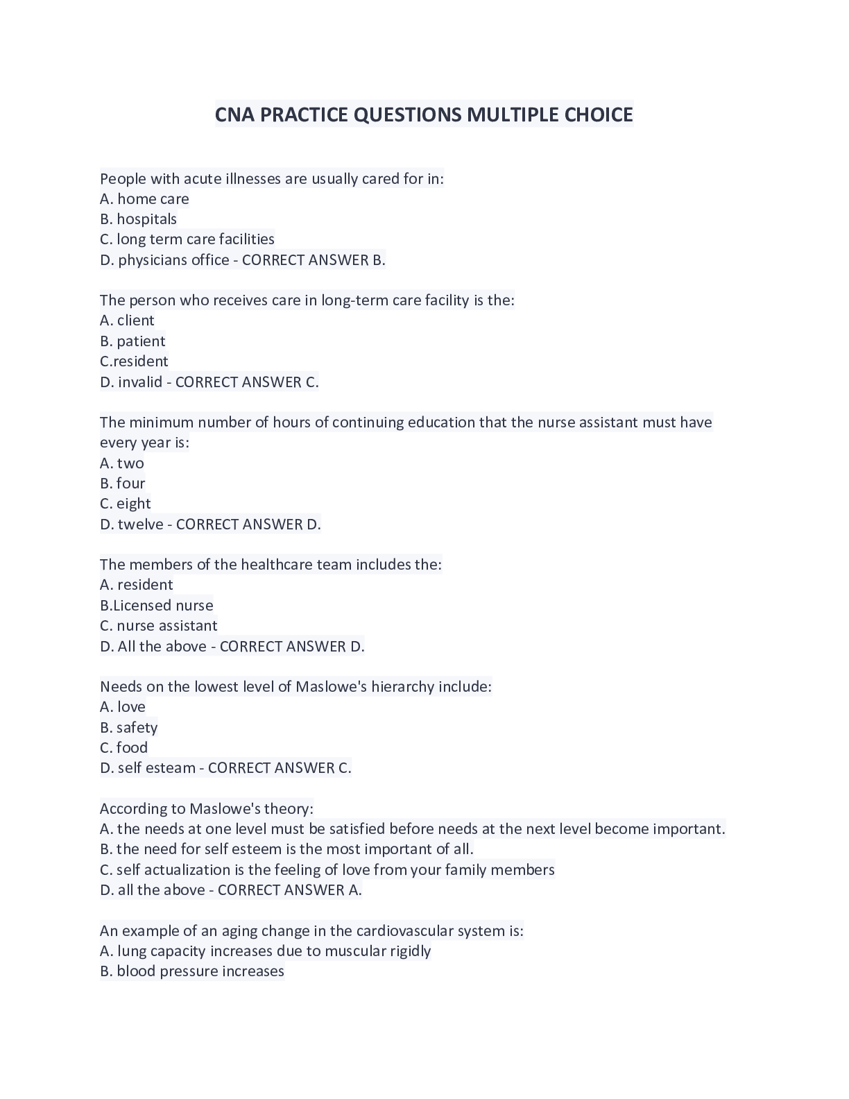 Cna Practice Test Questions Bryanpinebawohn1977 s Ownd