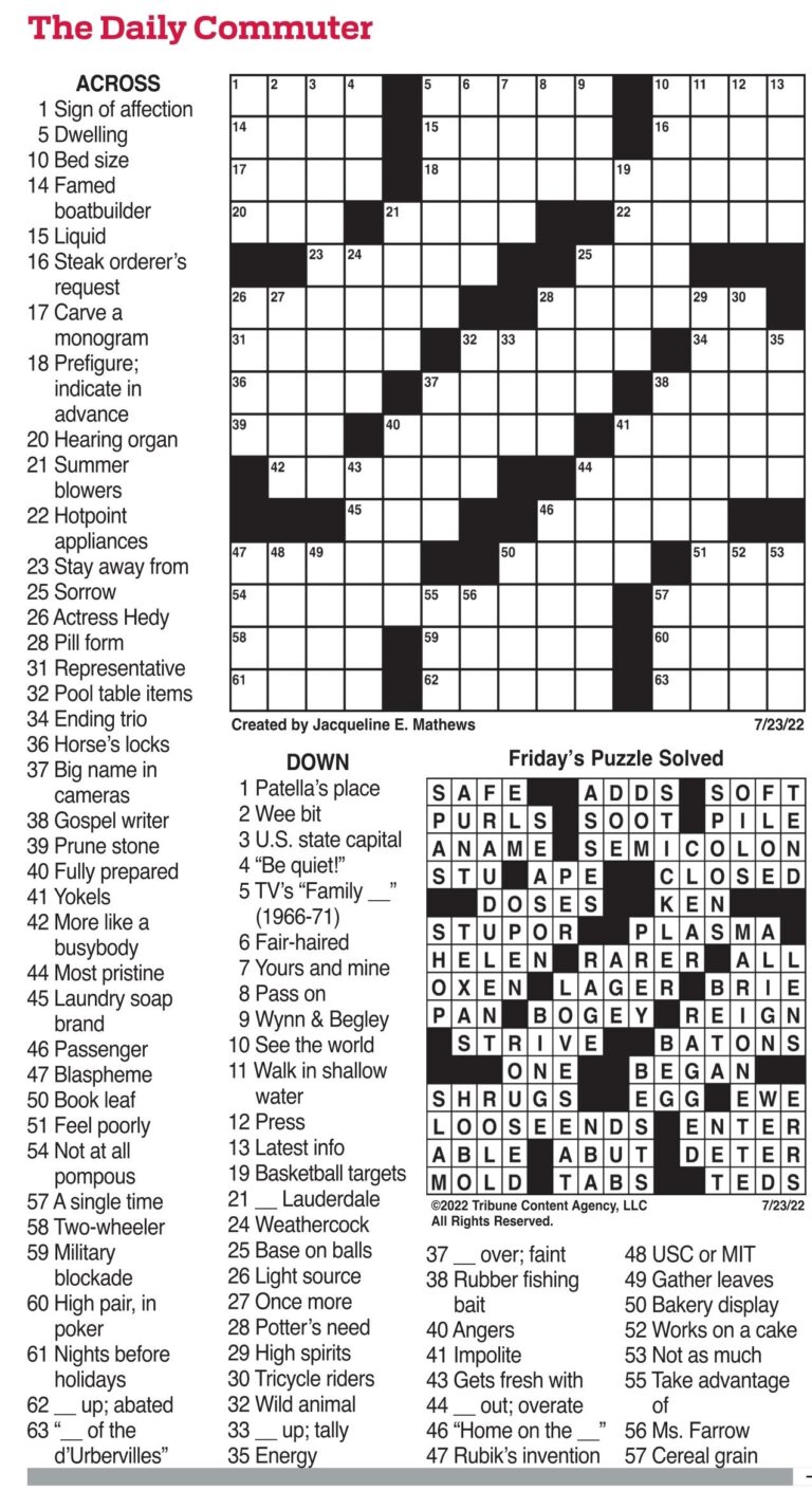 Commuter Daily Crossword Puzzles The Mercury News