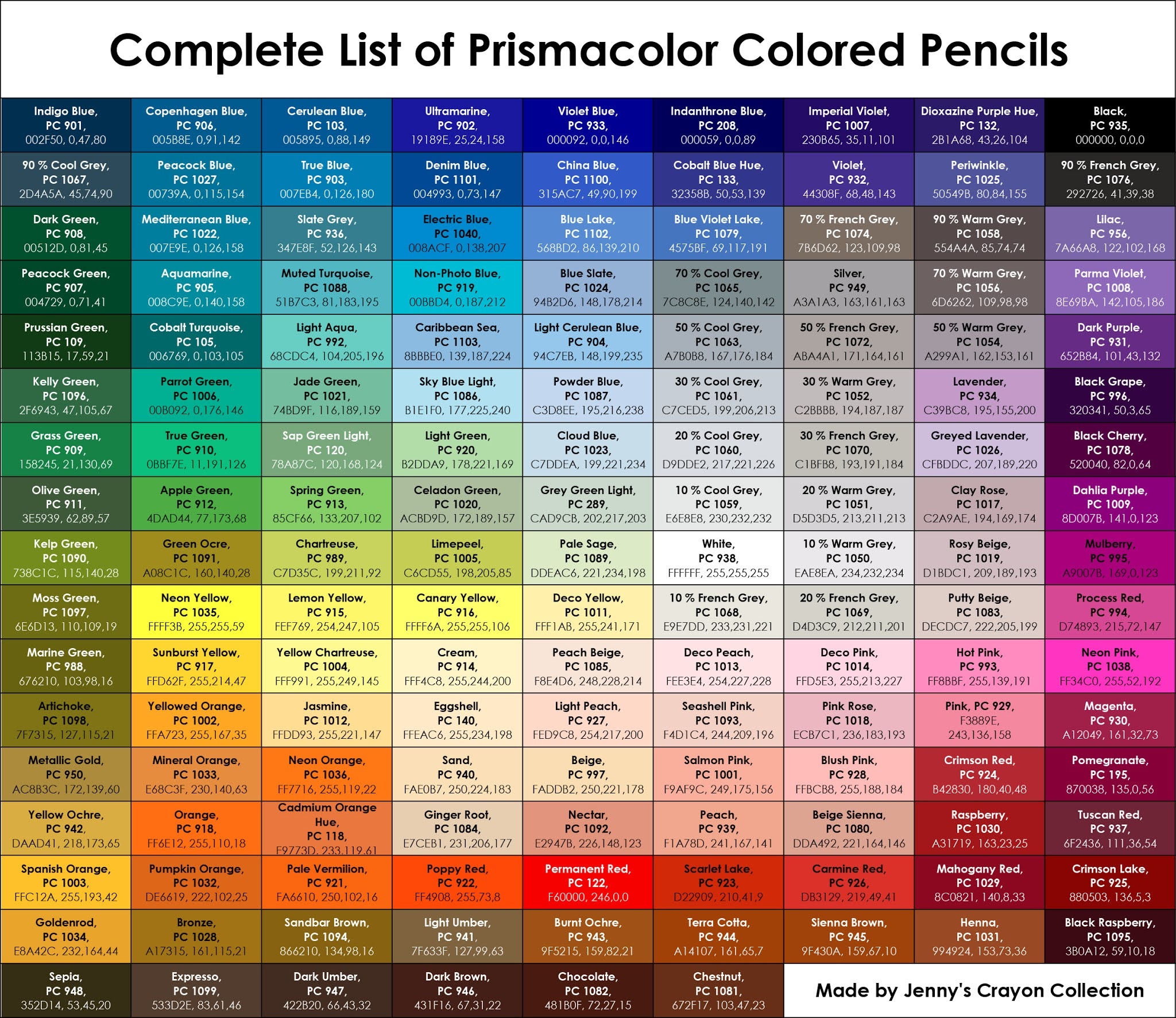printable prismacolor color chart